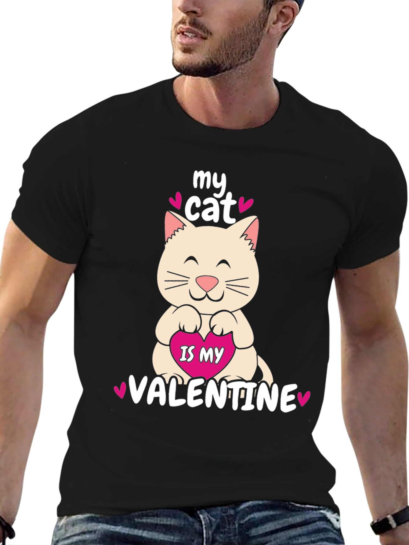 Black My Cat is My Valentine T-Shirt view 6