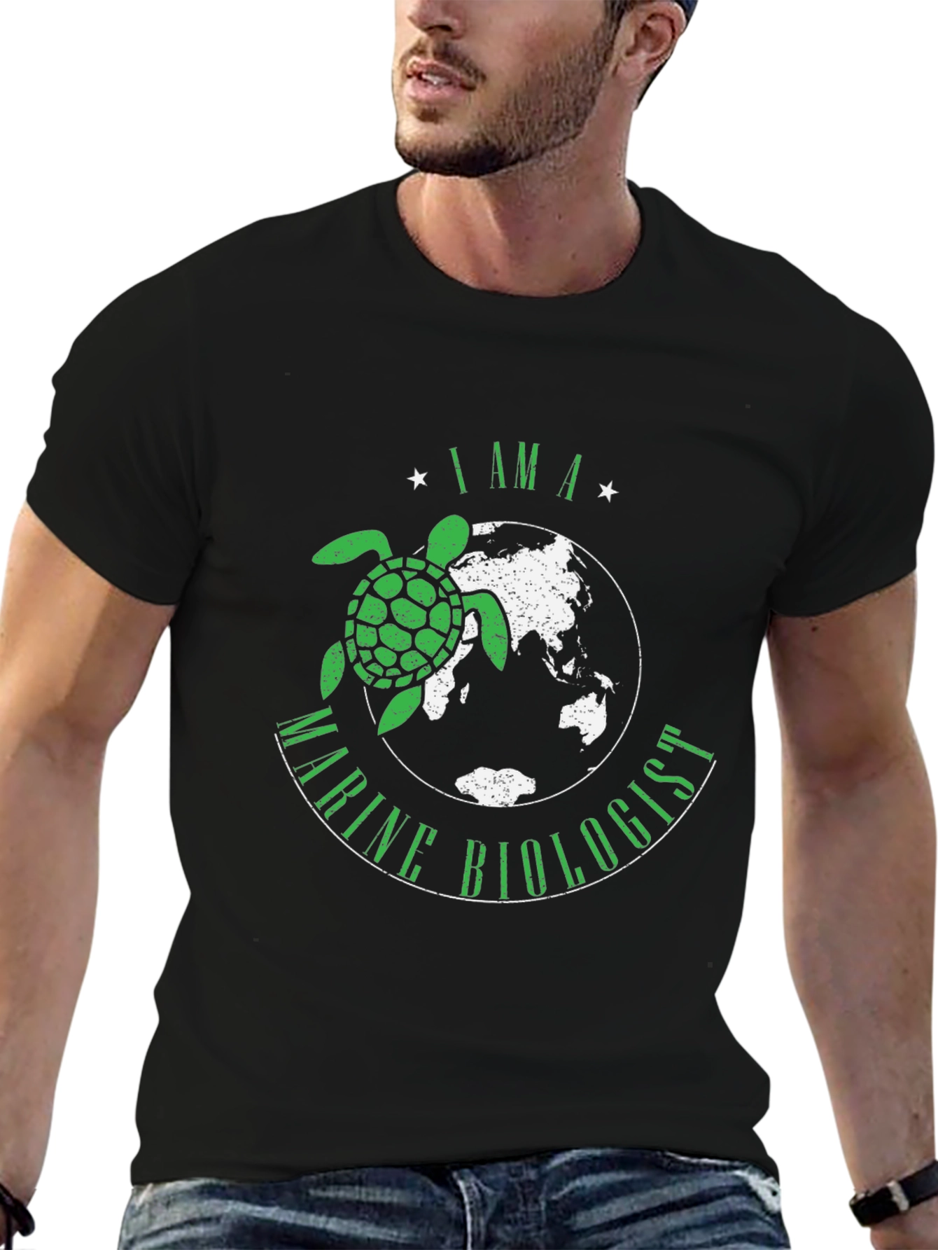 Black Marine Biologist Turtle Graphic T-Shirt view 6