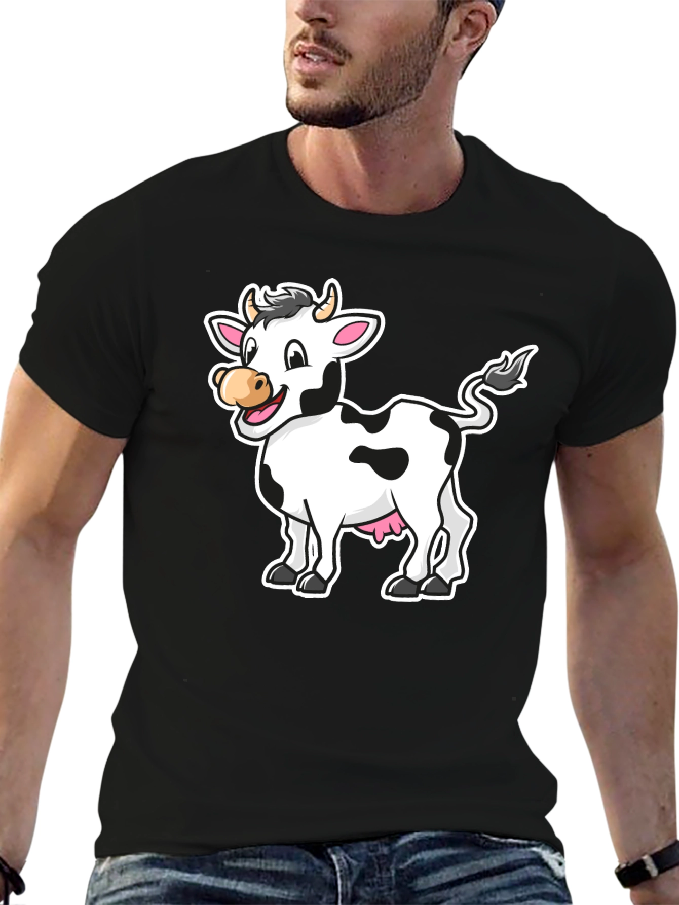 Black Cow Graphic Print Black T-Shirt view 6