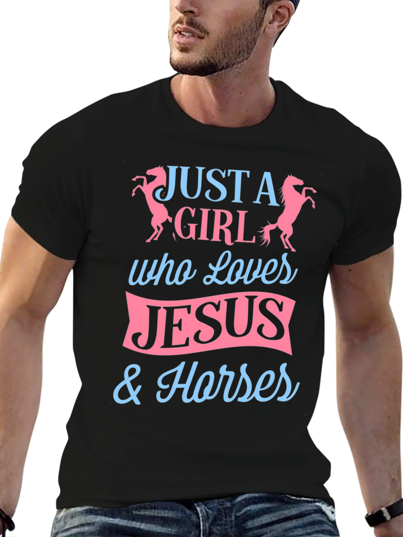 Black Just A Girl Who Loves Jesus and Horses Graphic Tee view 6