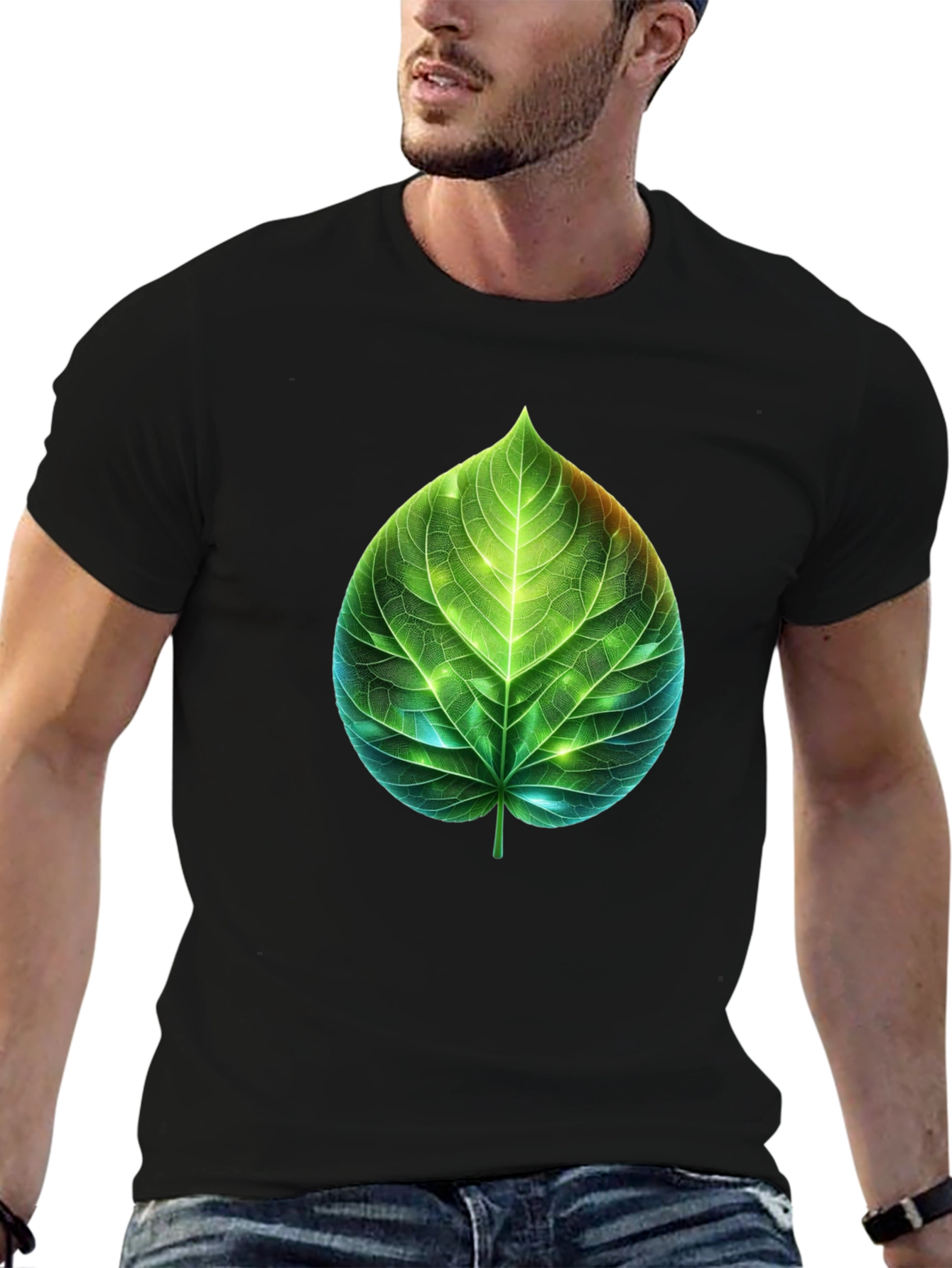 Black Leaf Design Graphic Tee - Nature Inspired T-Shirt view 6