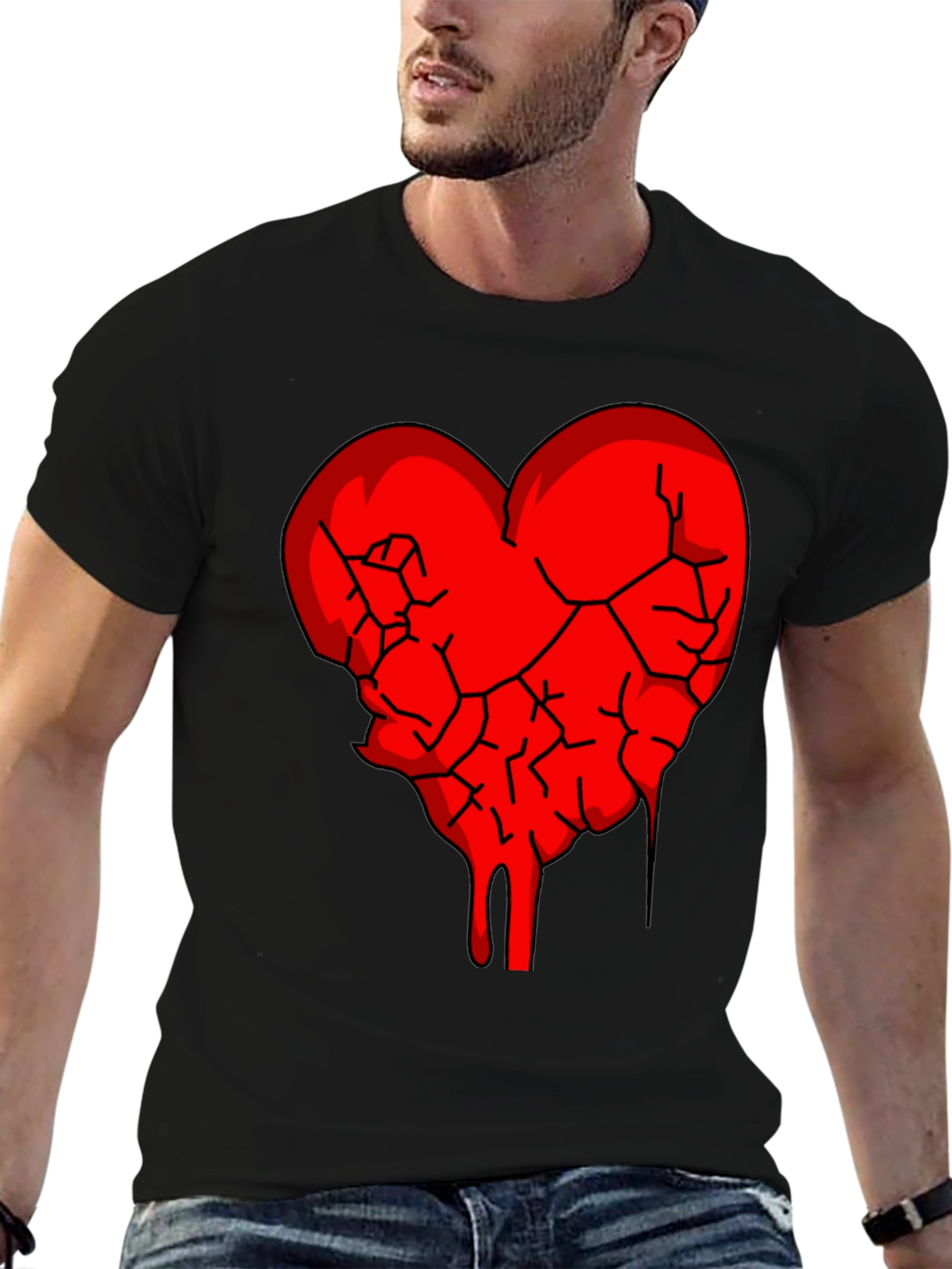 Black Broken Heart Graphic Tee - Black Cotton Blend view 6