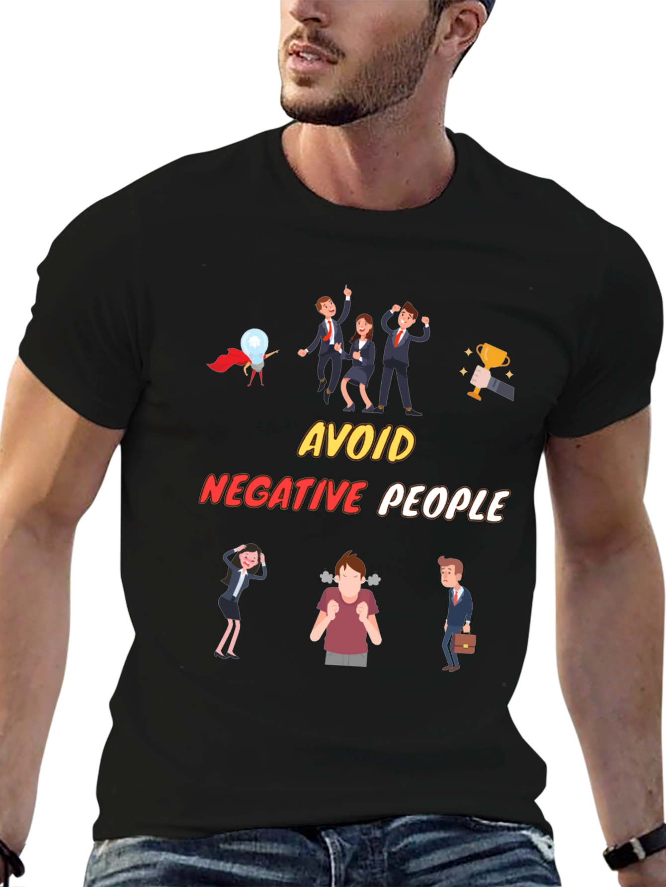 Black Avoid Negative People T-Shirt, Funny Graphic Tee view 6