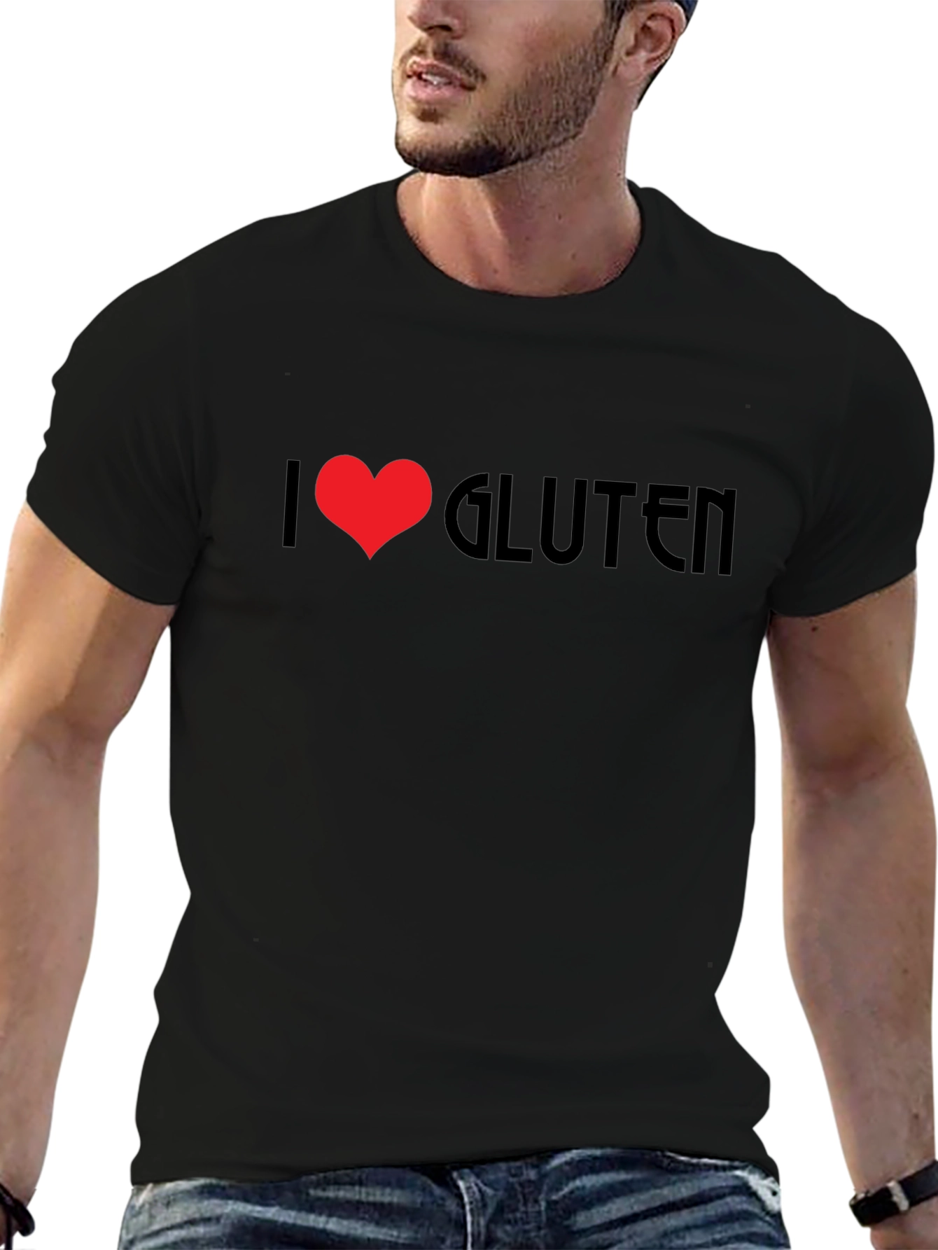 Black I Heart Gluten Black T-Shirt Novelty Graphic Tee view 6