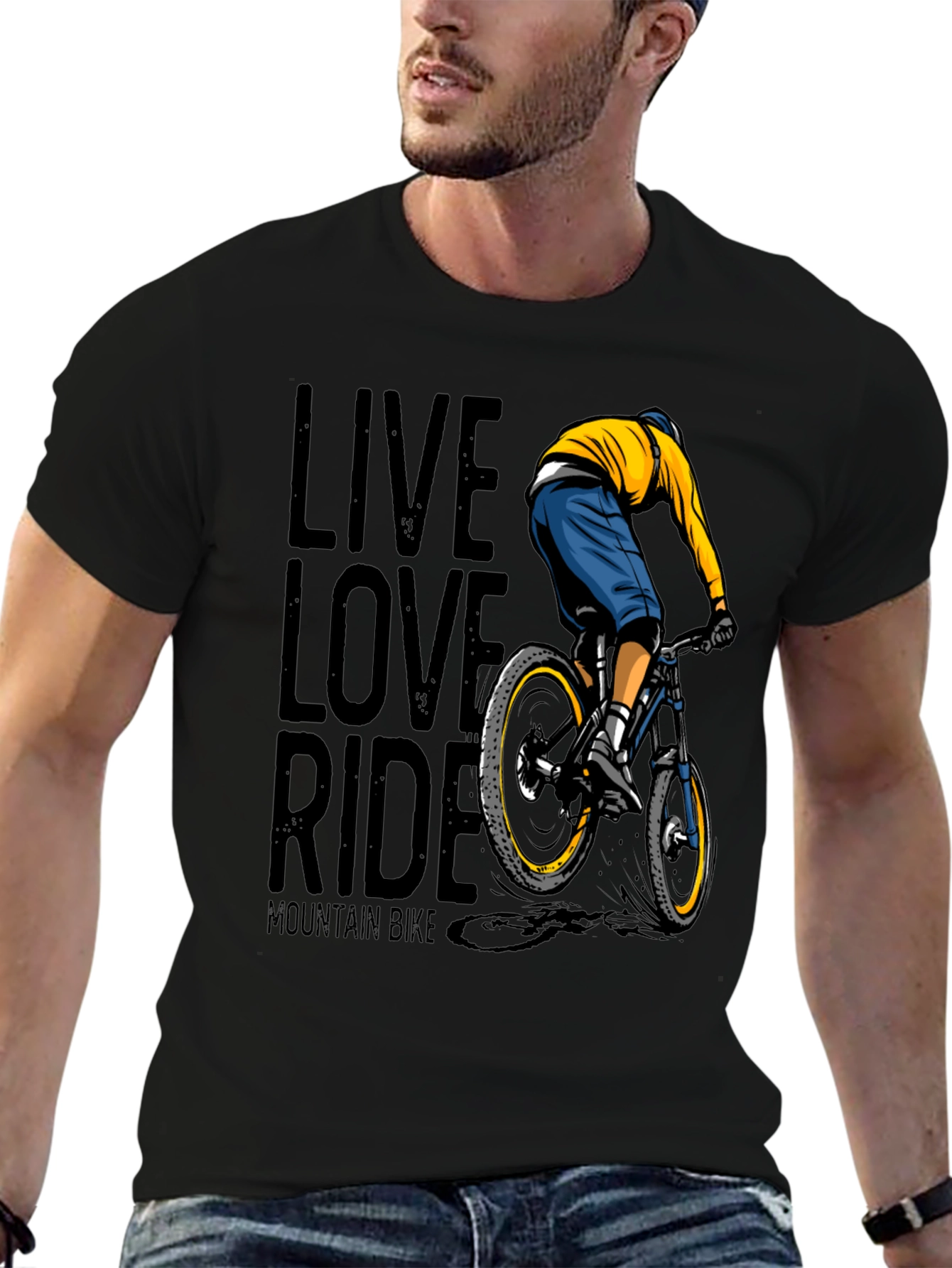 Black Live Love Ride Mountain Bike Graphic T-Shirt view 6