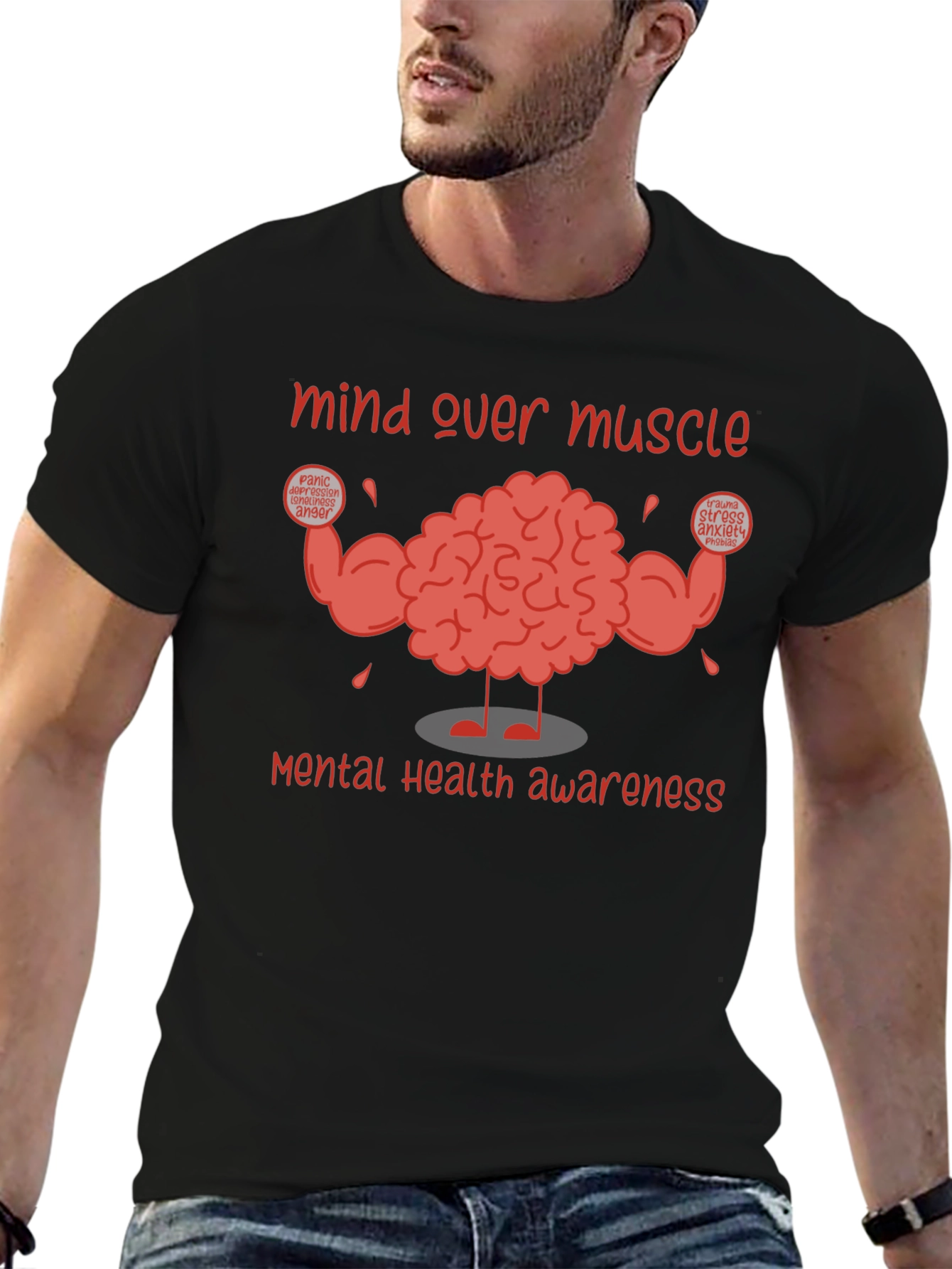 Black Mind Over Muscle Mental Health Awareness T-Shirt view 6
