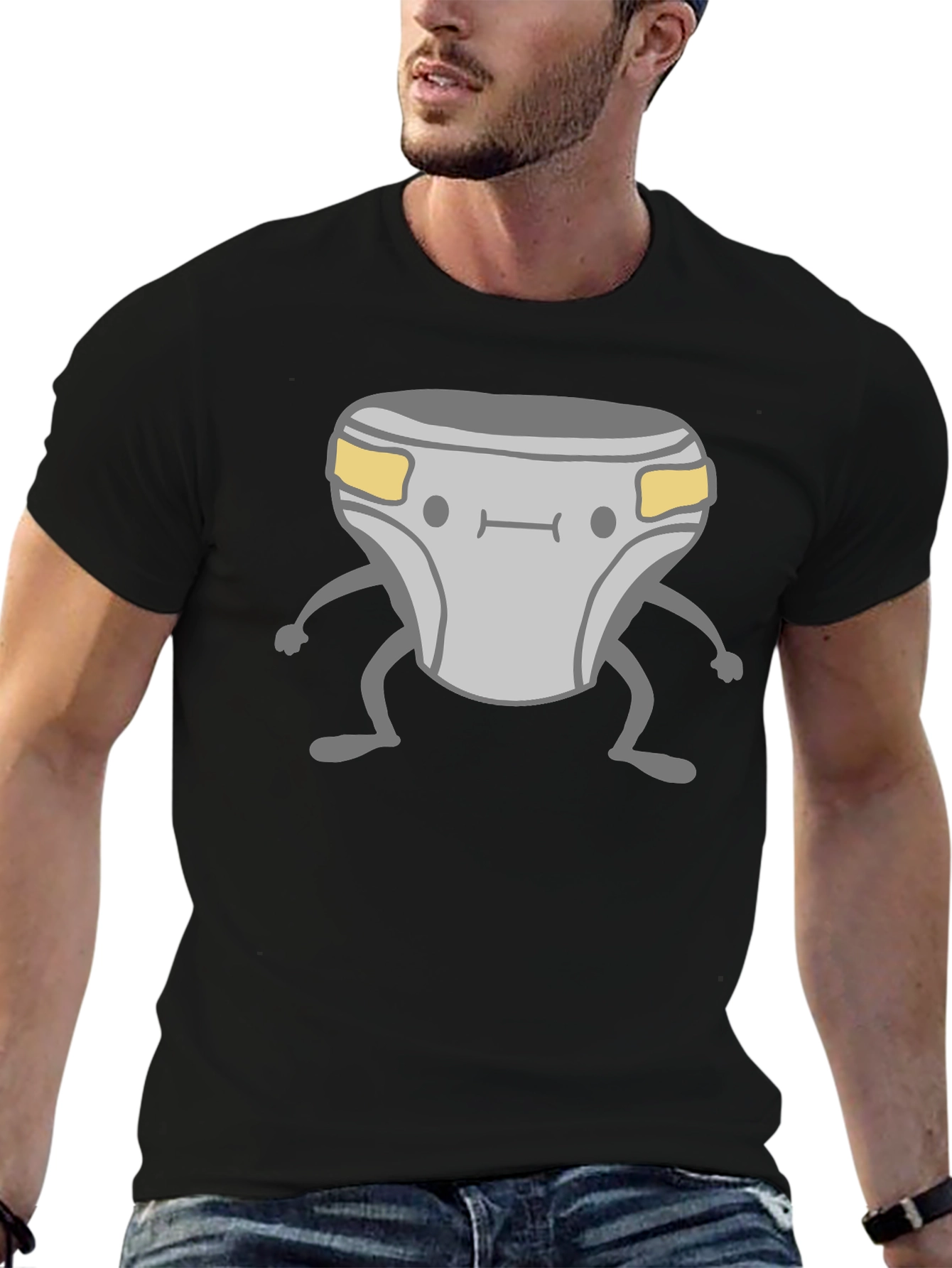 Black Funny Cartoon Diaper T-Shirt - Humor Apparel view 6