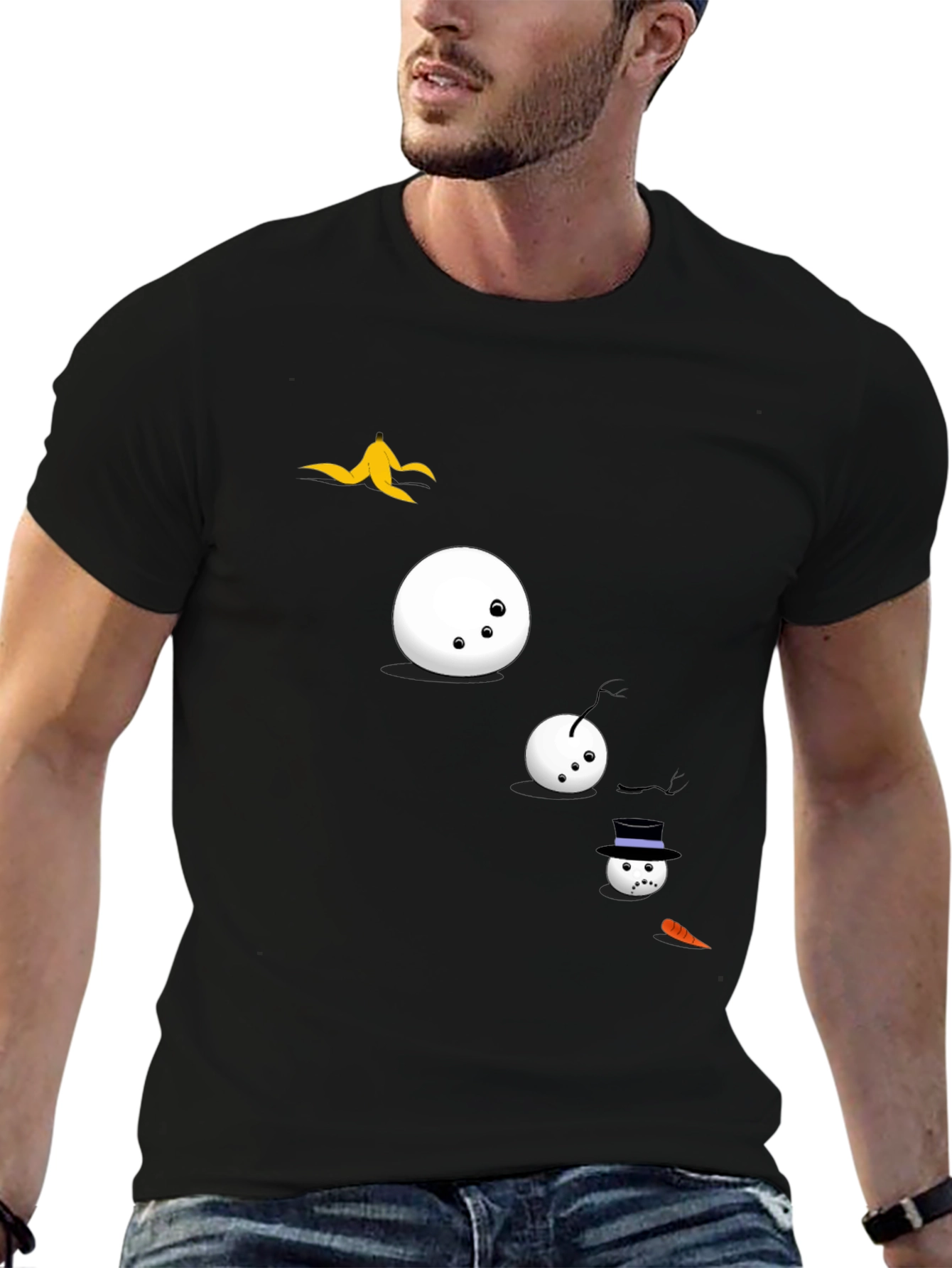 Black Funny Snowman T-Shirt - Black Cotton Tee view 6