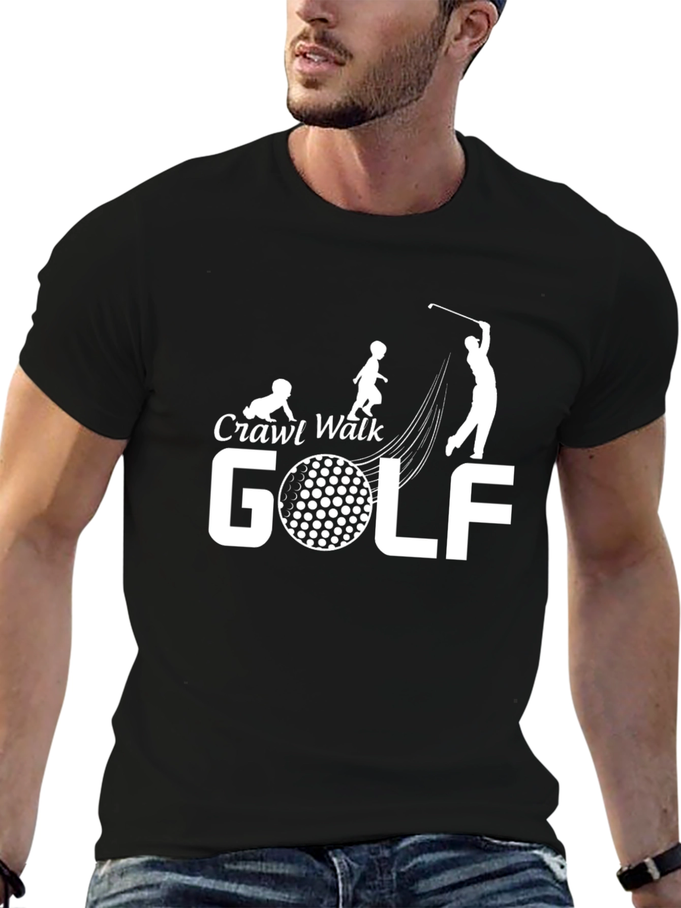 Black Funny Golf Evolution T-Shirt - Crawl, Walk, Golf! view 6