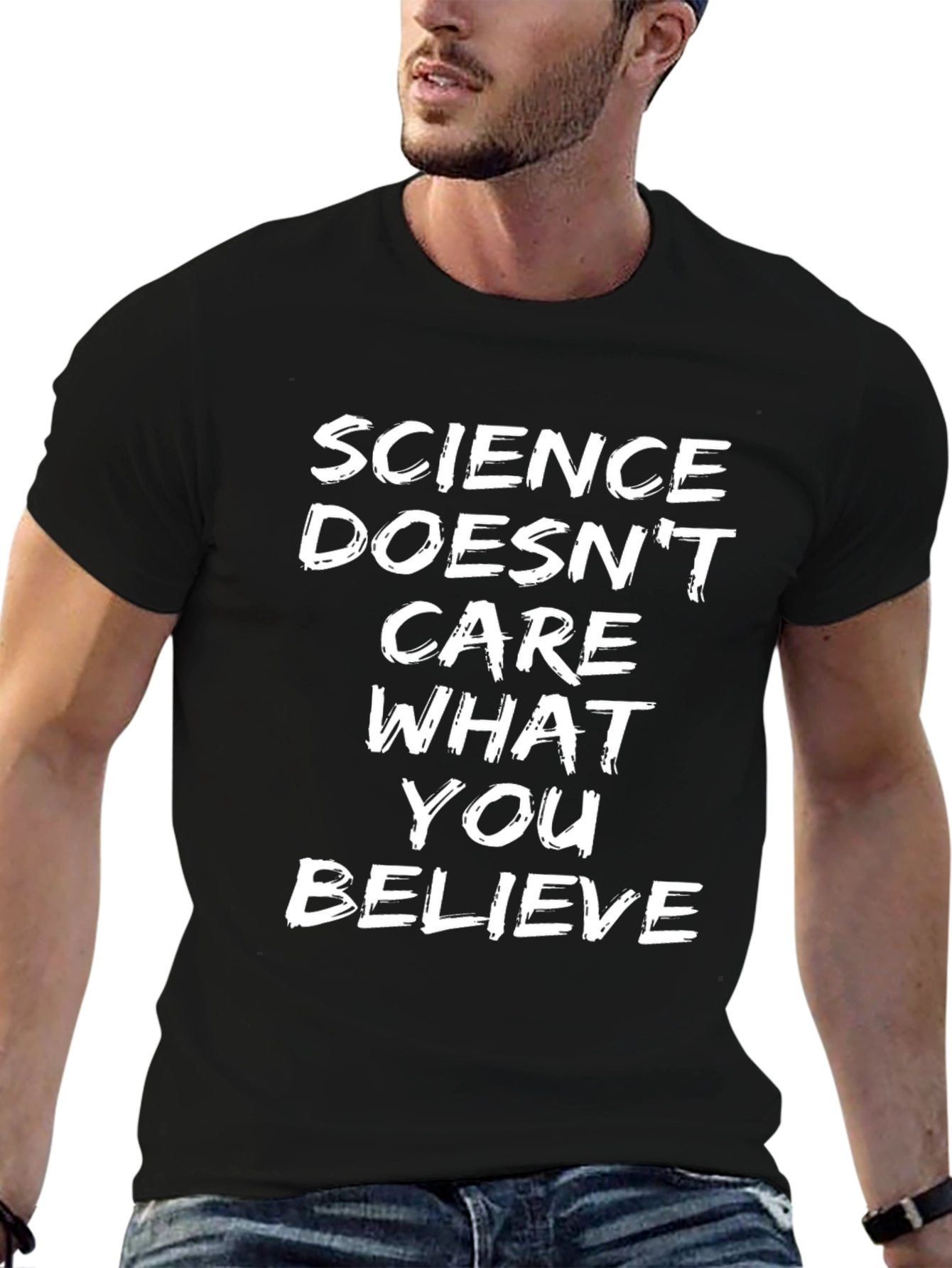 Black Science Doesn't Care Men's Black T-Shirt view 6