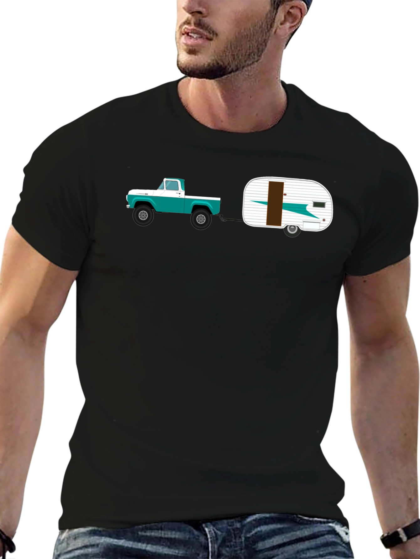 Black Vintage Truck & Camper Black T-Shirt view 6
