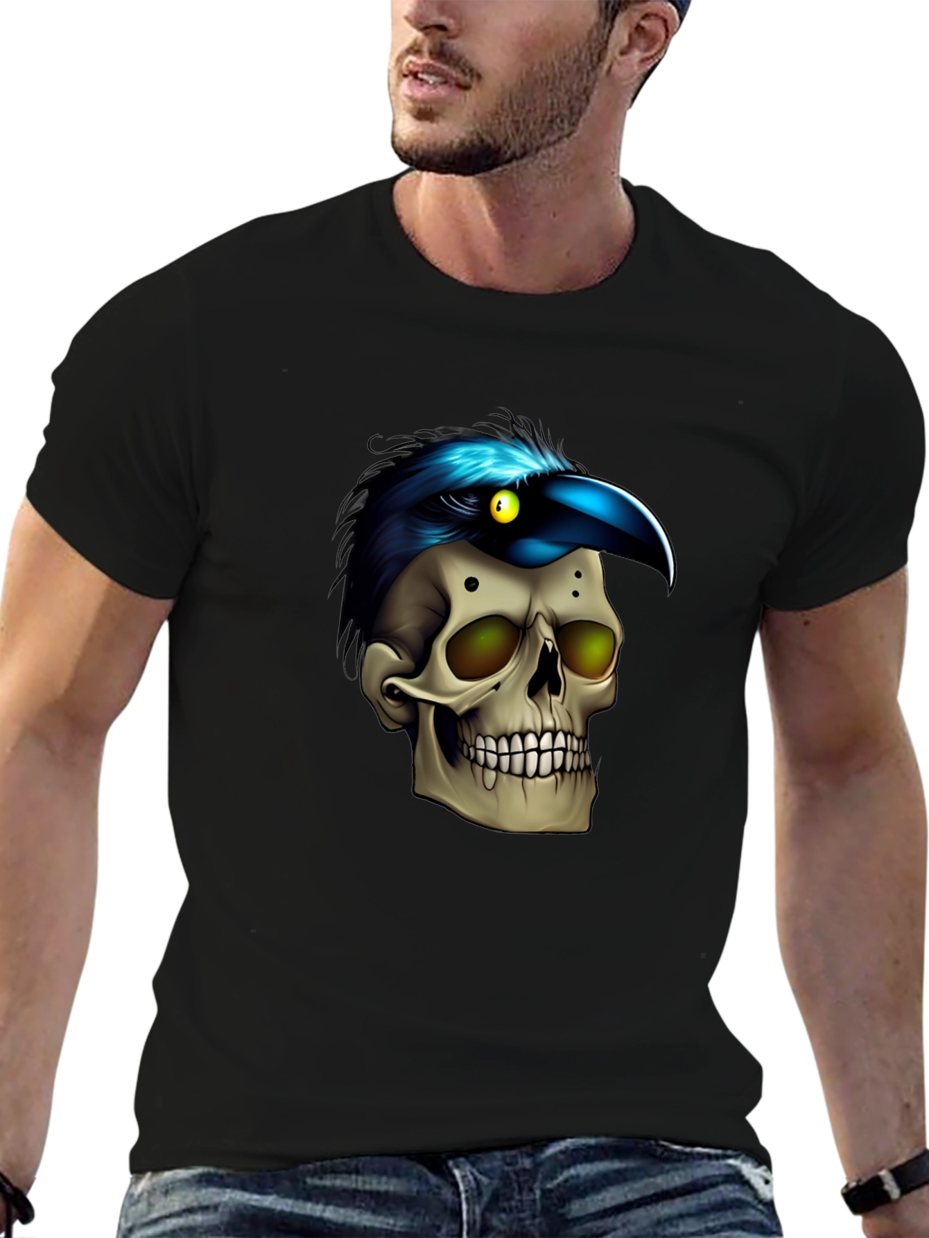 Black Skull & Raven T-Shirt: Gothic Style view 6