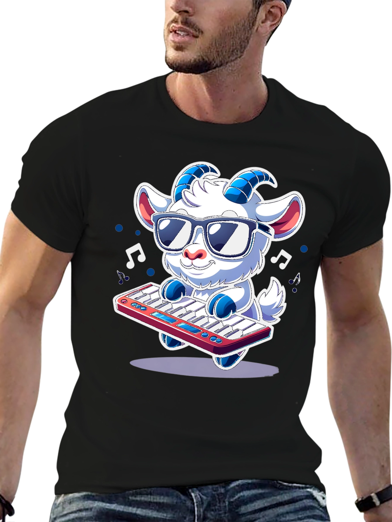 Black Cool Goat Keyboardist T-Shirt - Music Lover Tee view 6