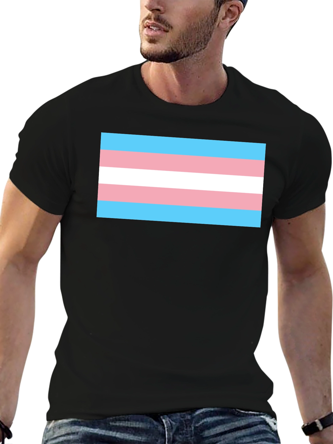 Black Transgender Pride Flag T-Shirt - Black Tee view 6