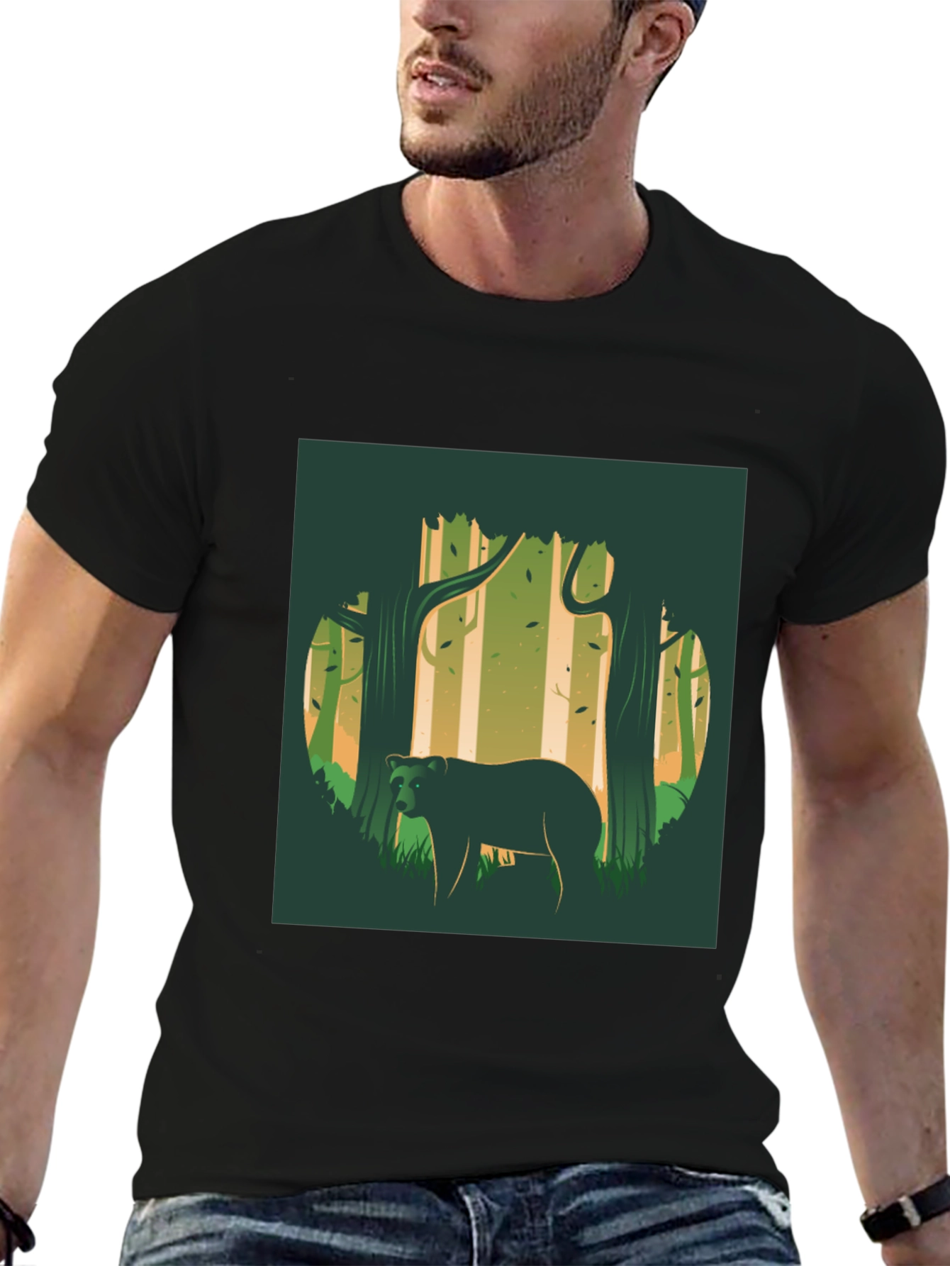 Black Bear in Forest Graphic Tee - Nature Lover Shirt view 6