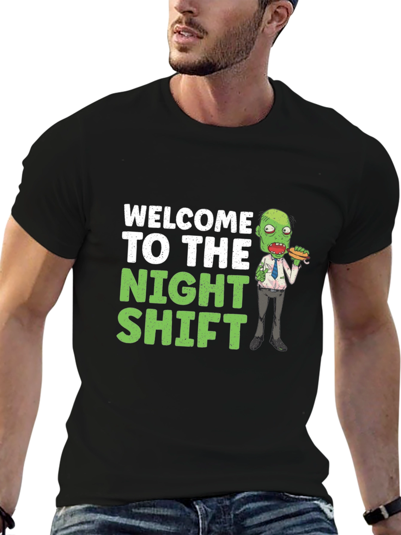 Black Welcome To The Night Shift Zombie T-Shirt view 6