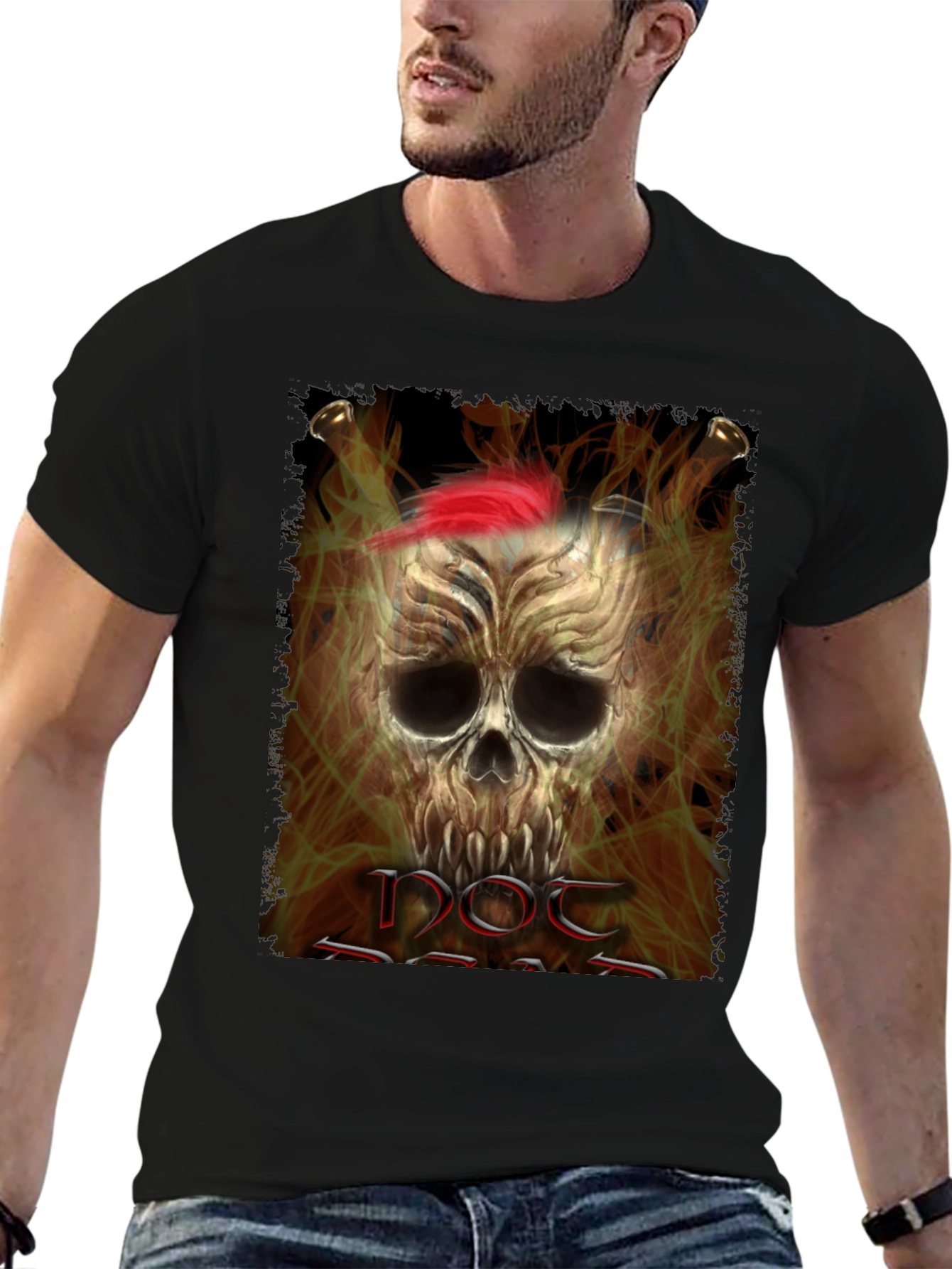 Black Skull Pirate Graphic Tee - Black Cotton T-Shirt view 6