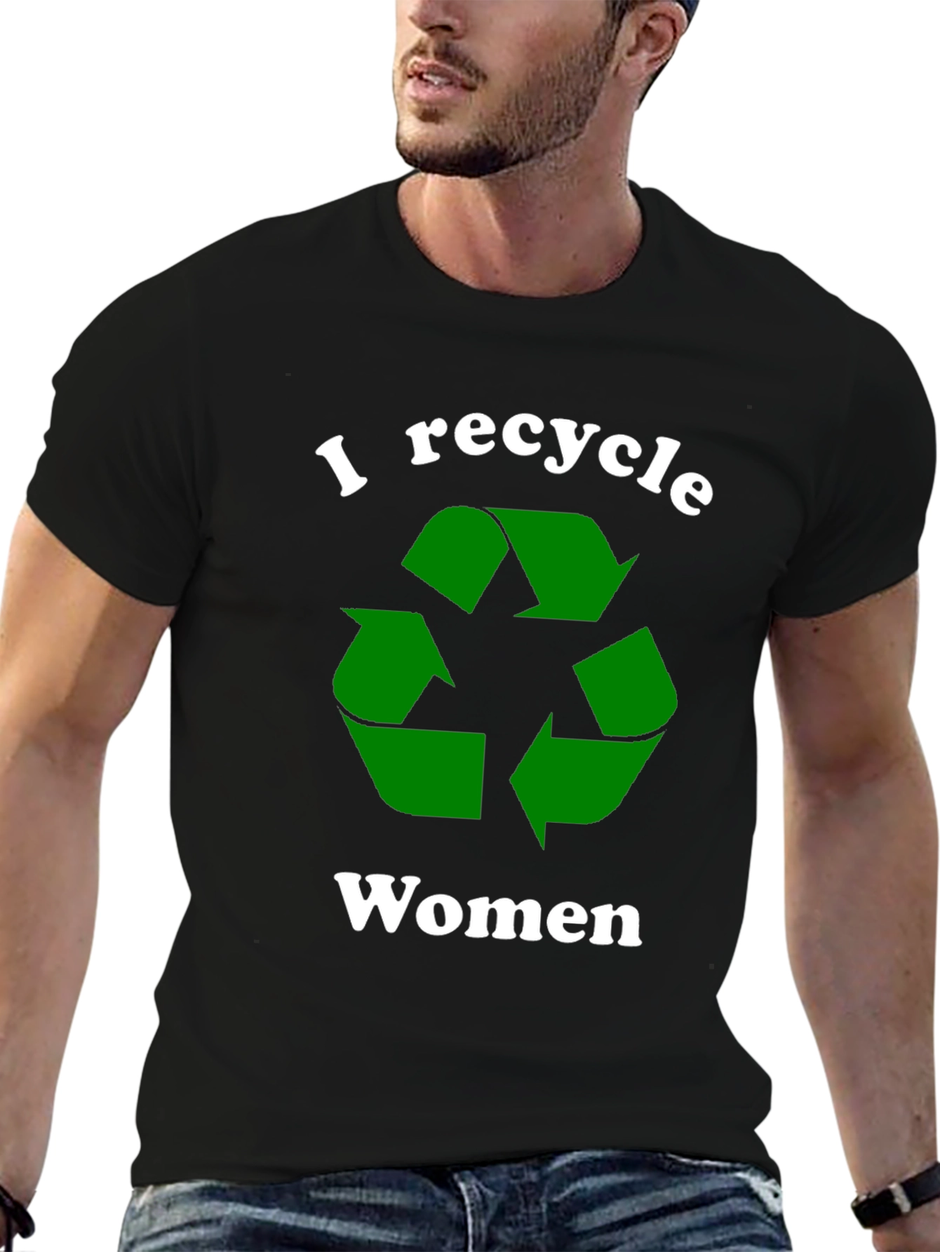 Black I Recycle Women Graphic Tee - Bold Statement T-Shirt view 6