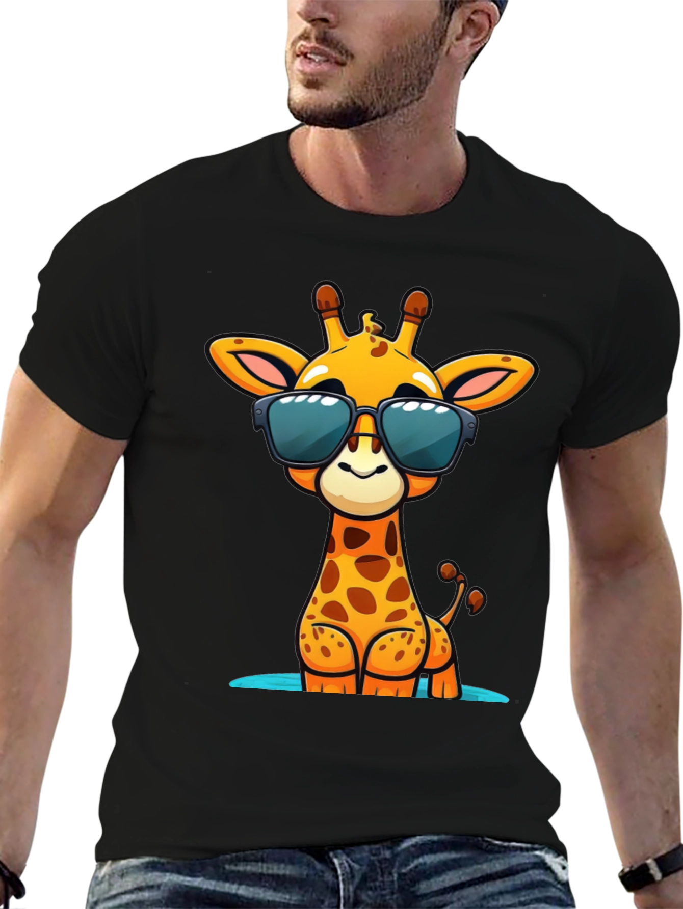 Black Cool Giraffe Graphic Tee - Black Cotton Shirt view 6
