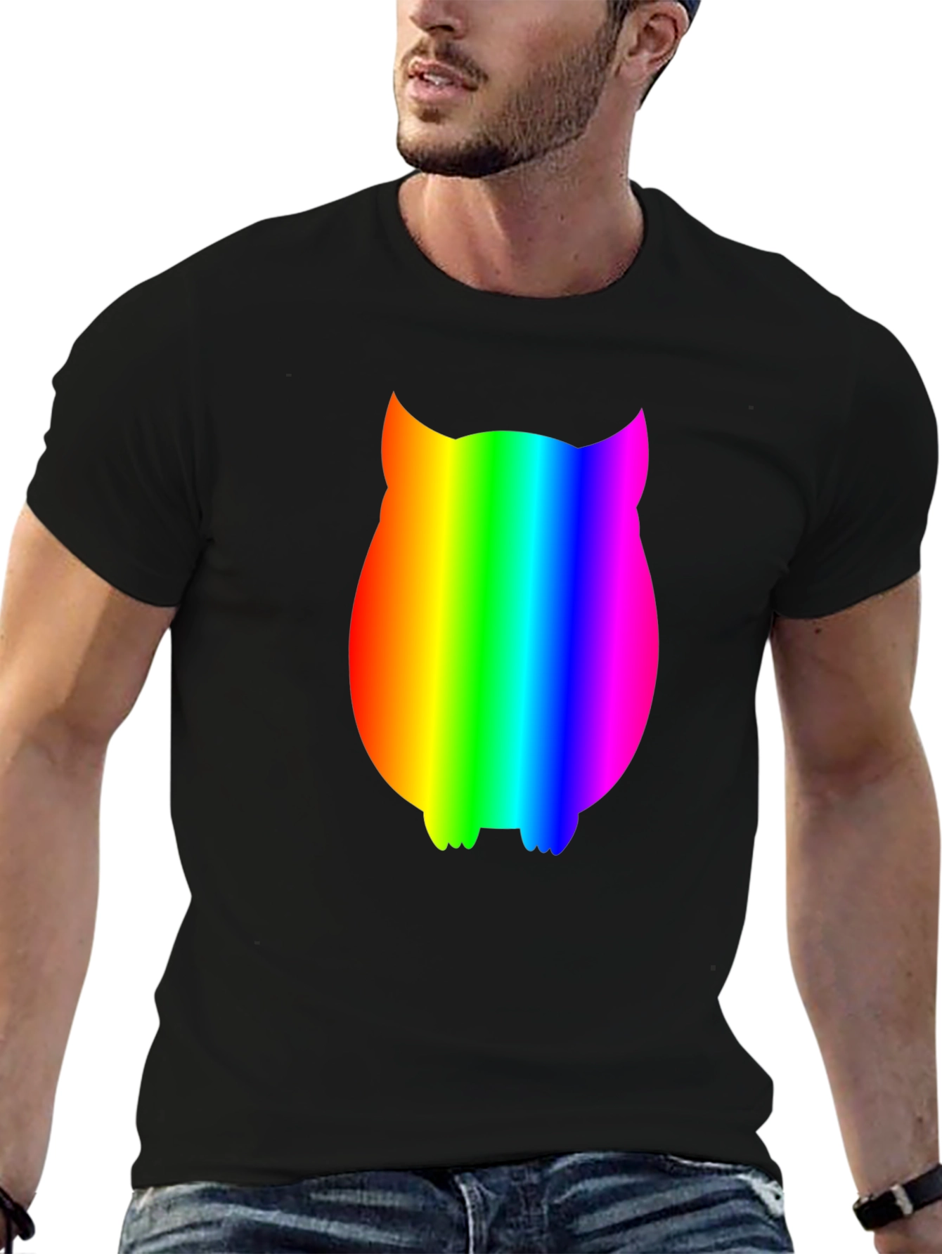 Black Rainbow Owl Graphic Tee - Black Cotton Blend view 6