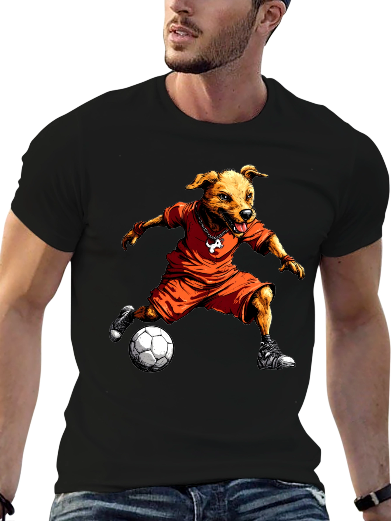 Black Dog Soccer Player Graphic T-Shirt view 6