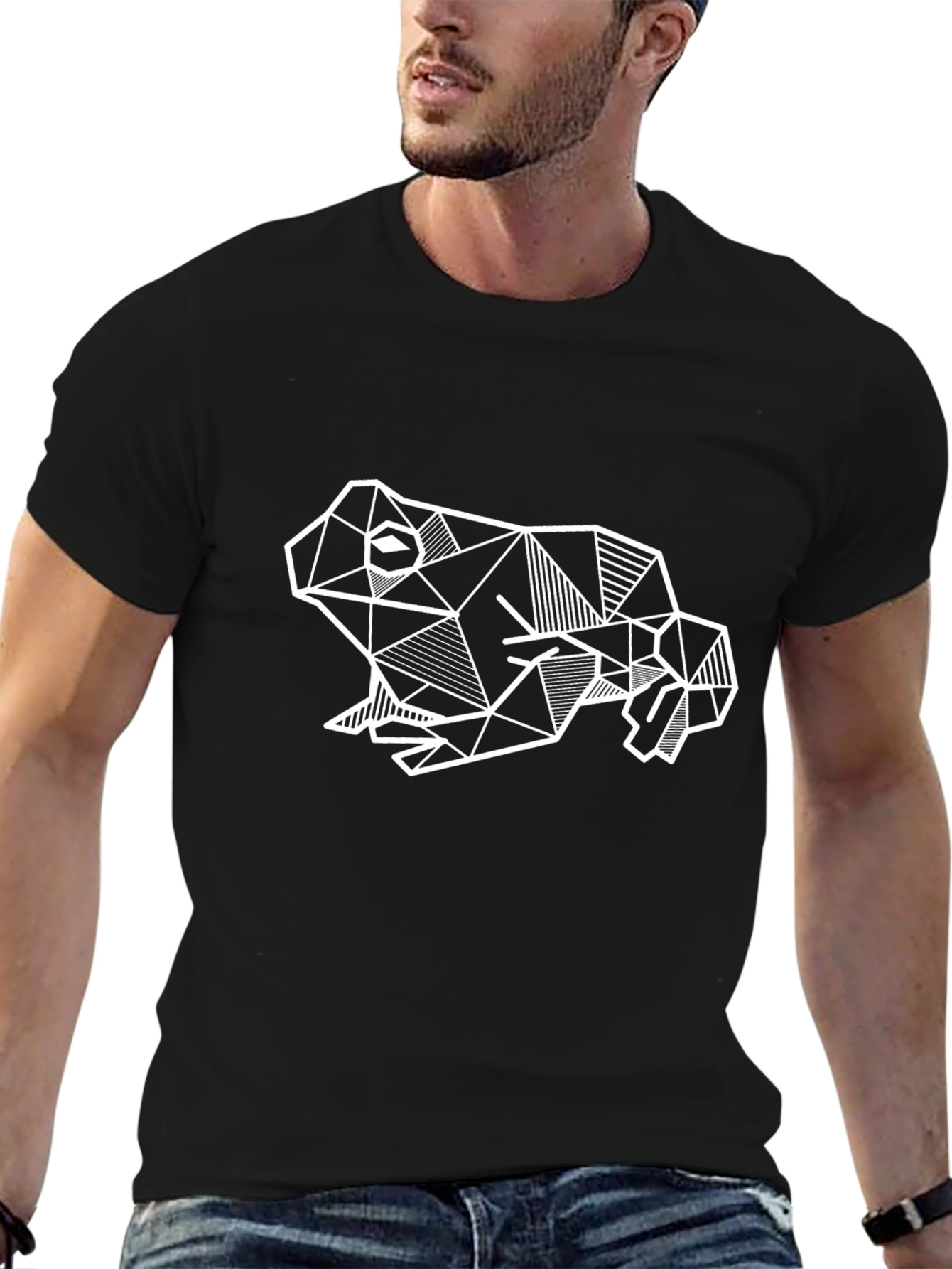 Black Geometric Frog Graphic Tee - Black view 6