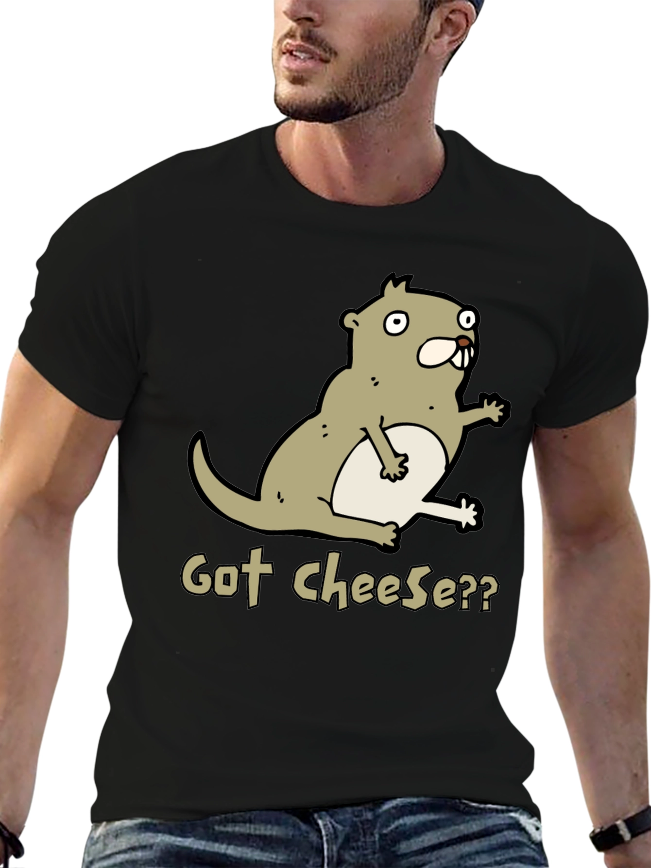 Black Got Cheese? Cartoon Beaver T-Shirt - Black view 6