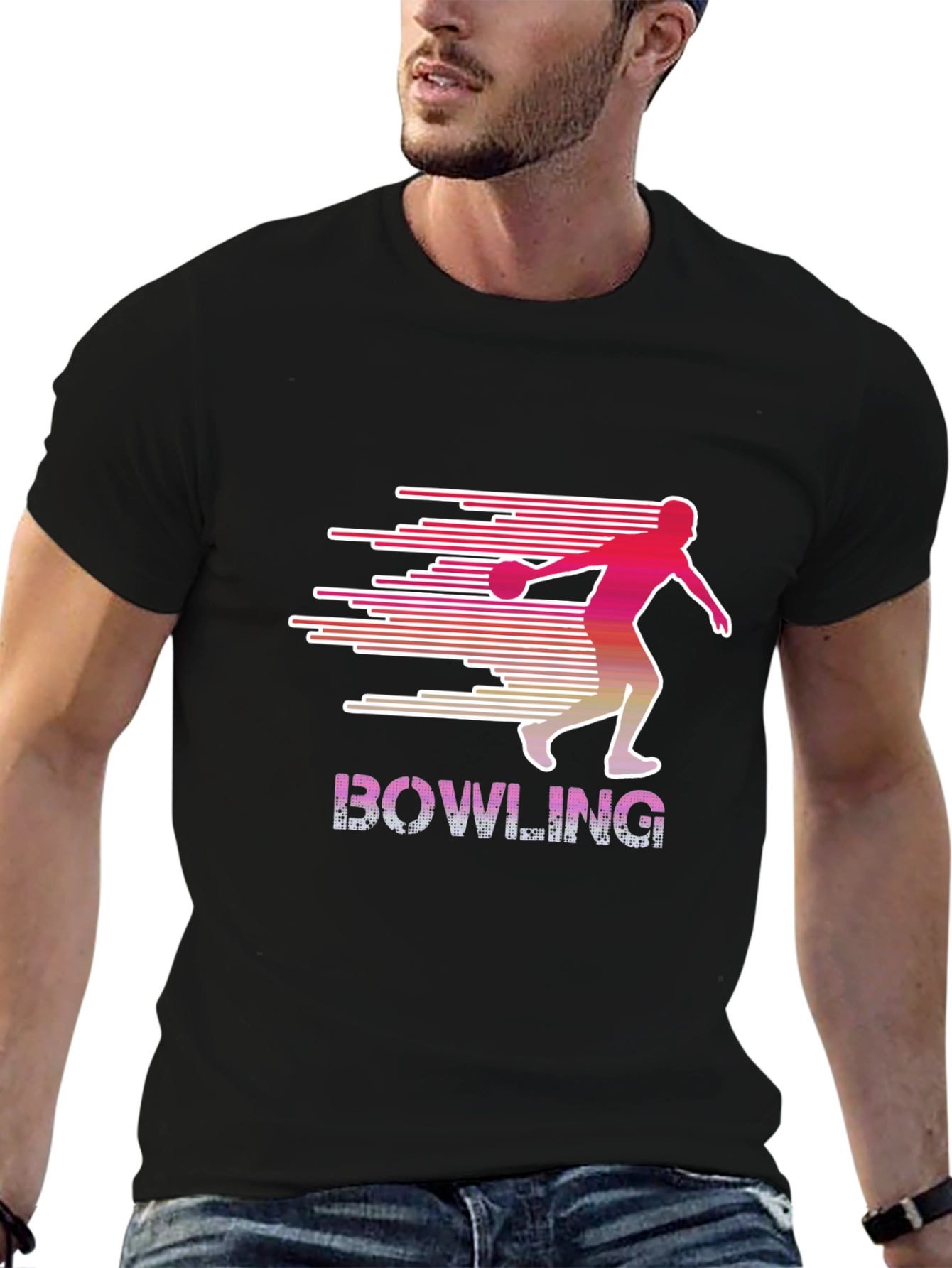 Black Bowling Strike T-Shirt - Retro Style Bowler Tee view 6
