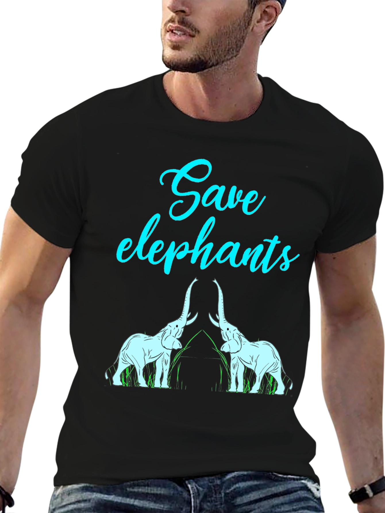 Black Save Elephants Graphic Tee - Wildlife Conservation T-Shirt view 6
