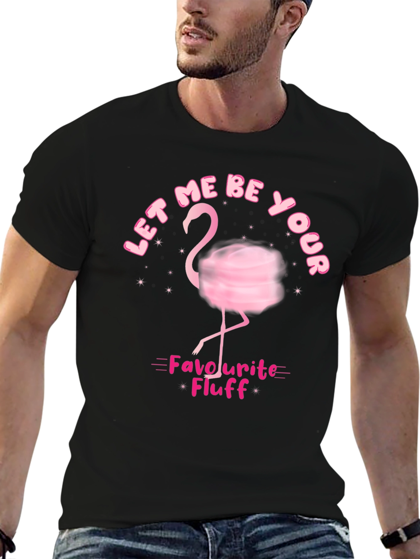 Black Whimsical Flamingo T-Shirt: Let Me Be Your Fluff! view 6