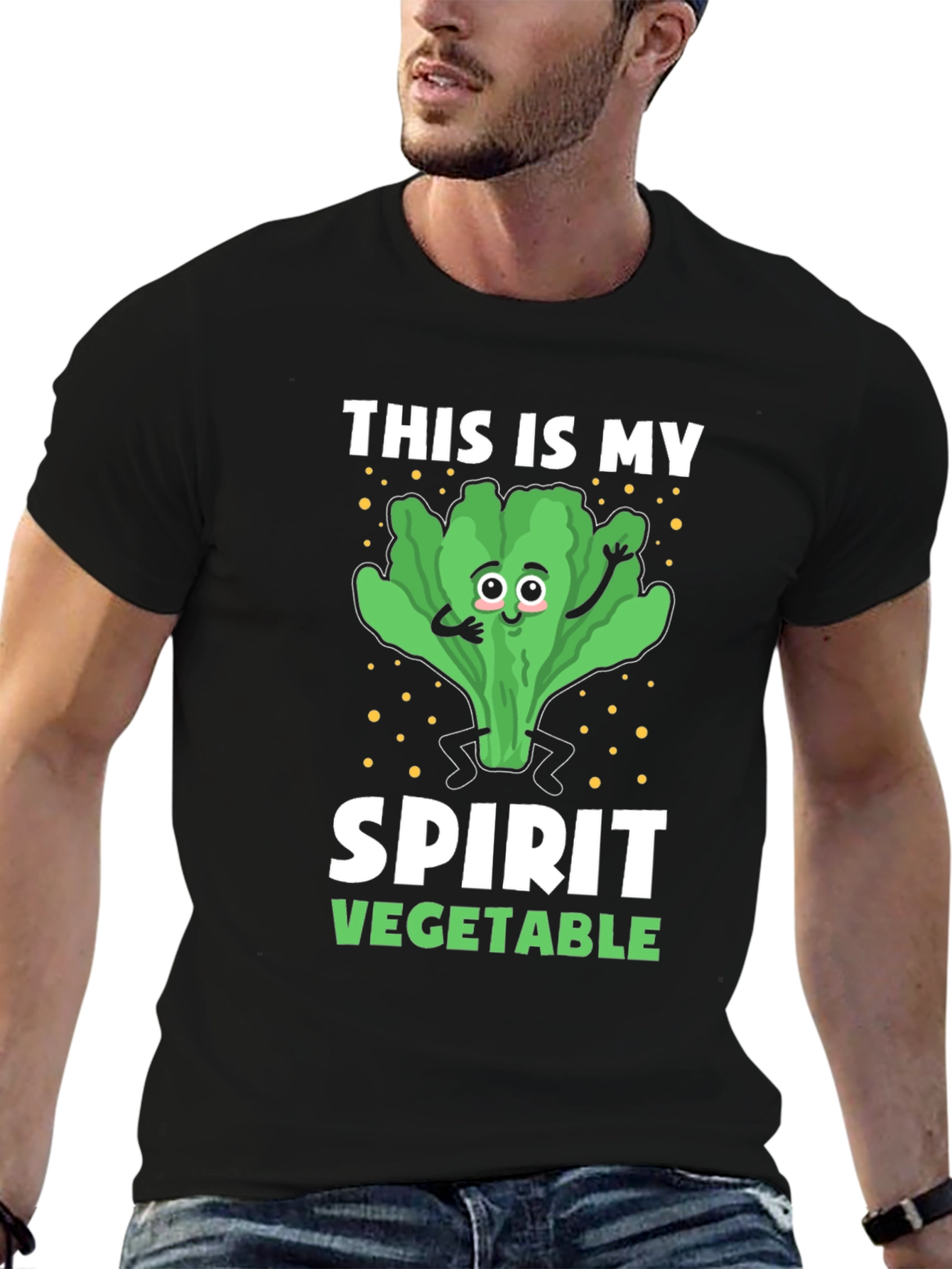 Black Spirit Vegetable T-Shirt - Lettuce Design view 6
