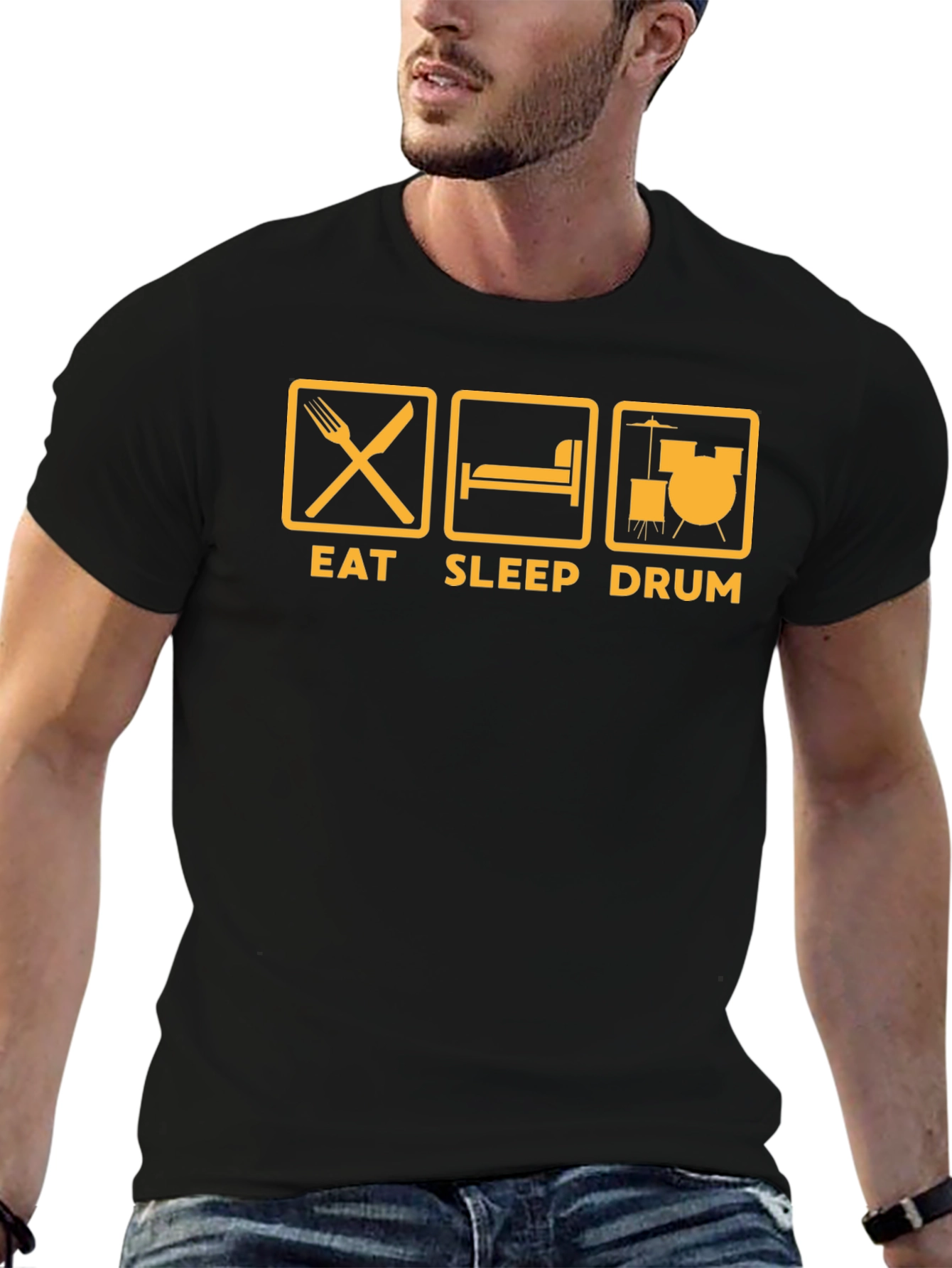 Black Eat Sleep Drum Black T-Shirt view 6
