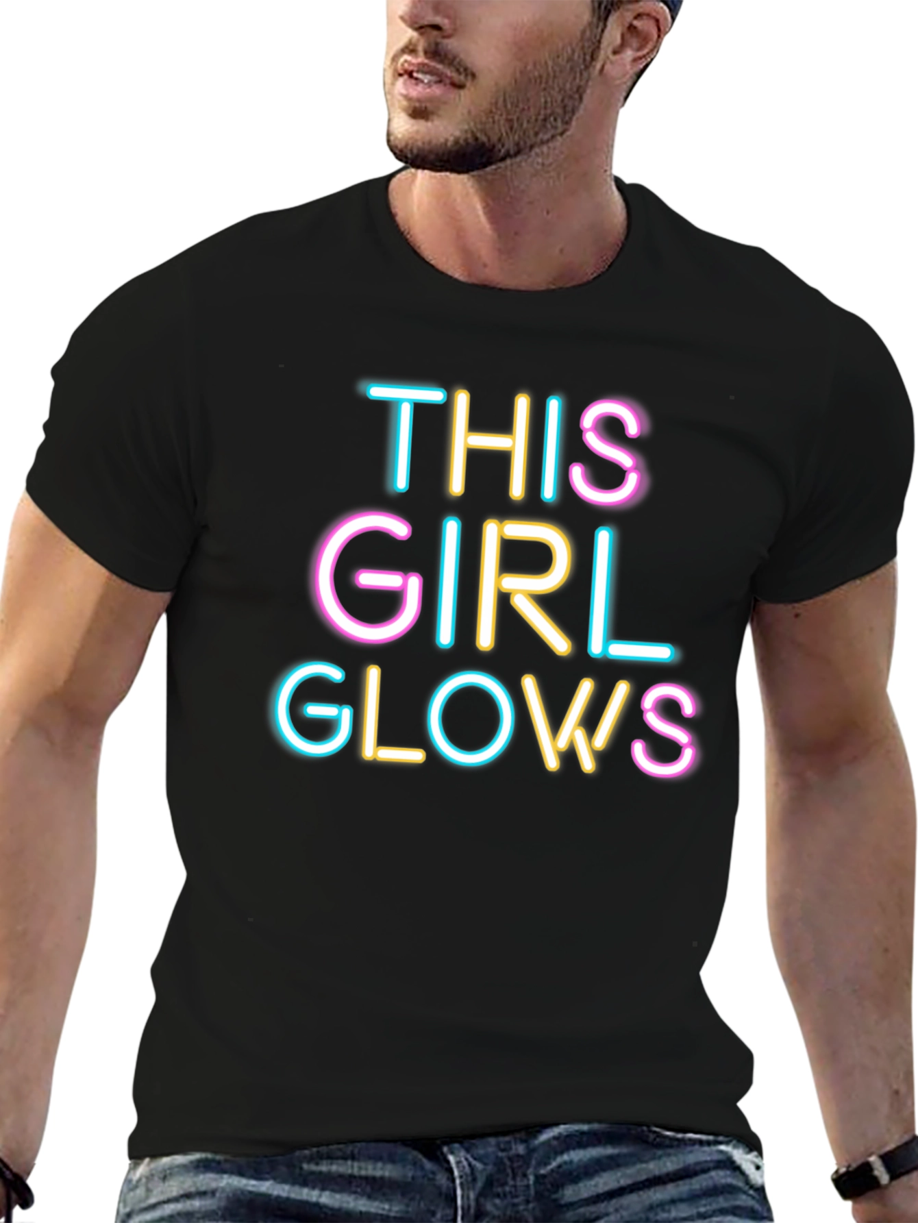 Black This Girl Glows Black Crew Neck Graphic Tee view 6