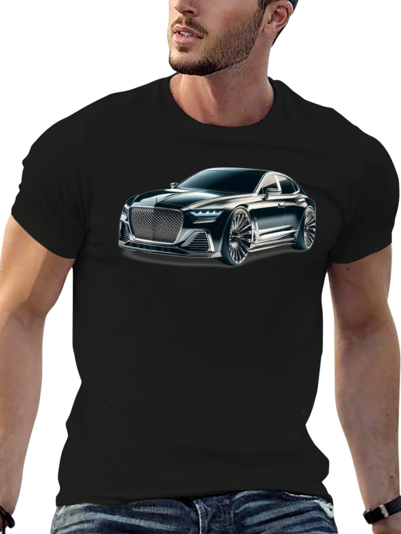 Black Sleek Car Graphic Black T-Shirt view 6