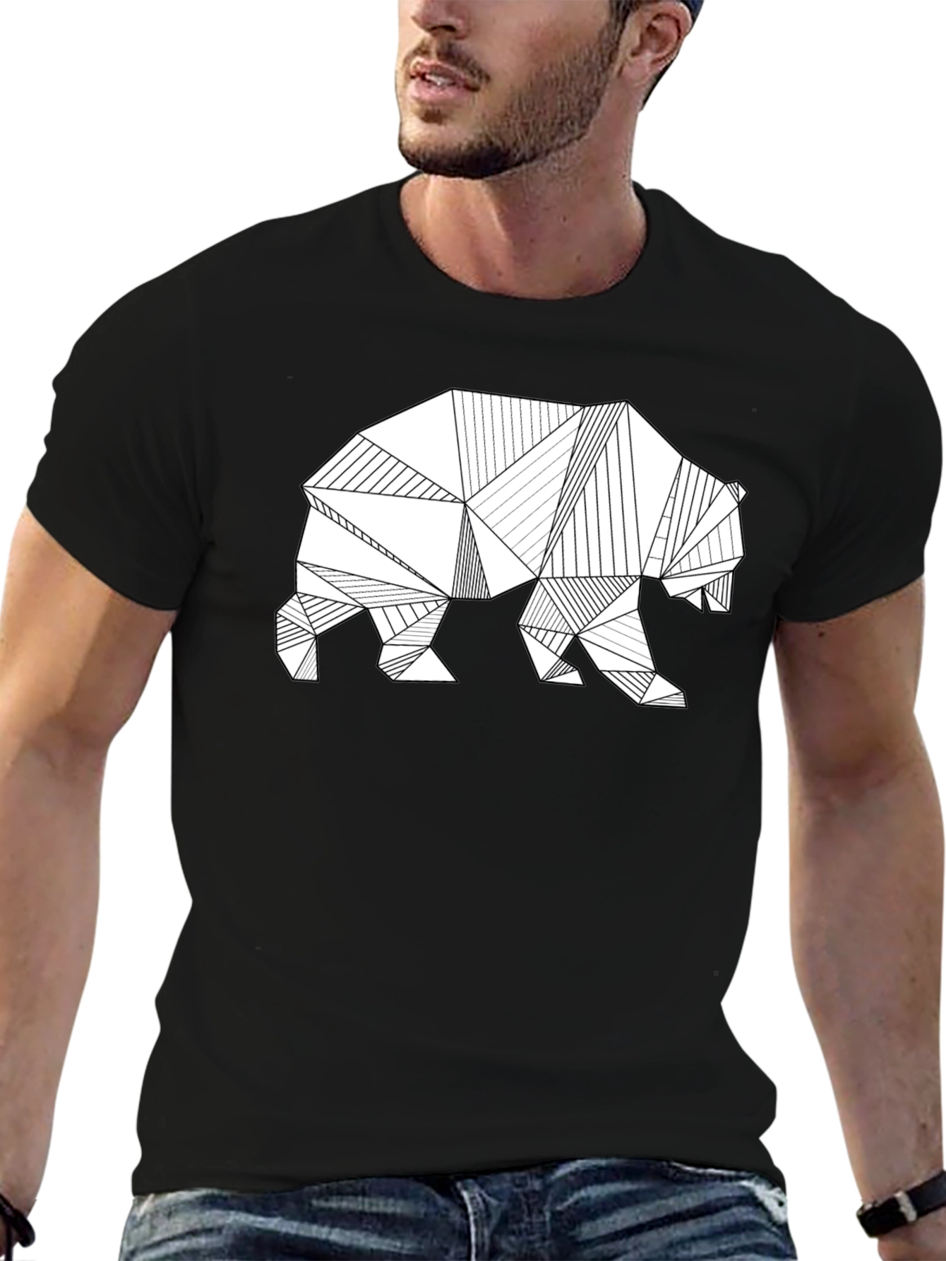 Black Geometric Bear Graphic T-Shirt - Modern Style view 6