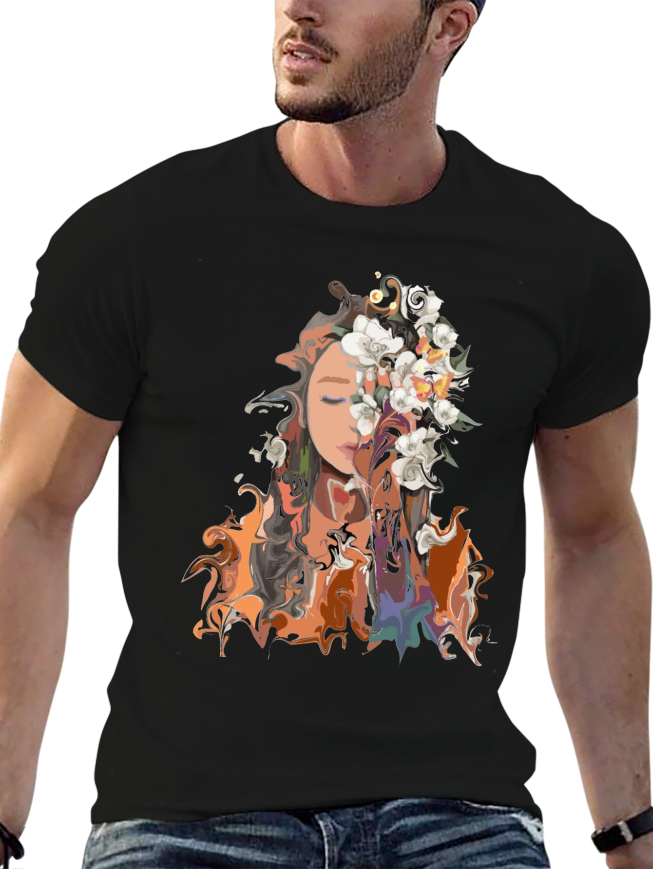 Floral Portrait Graphic T-Shirt - Stylish and Unique Design - 6