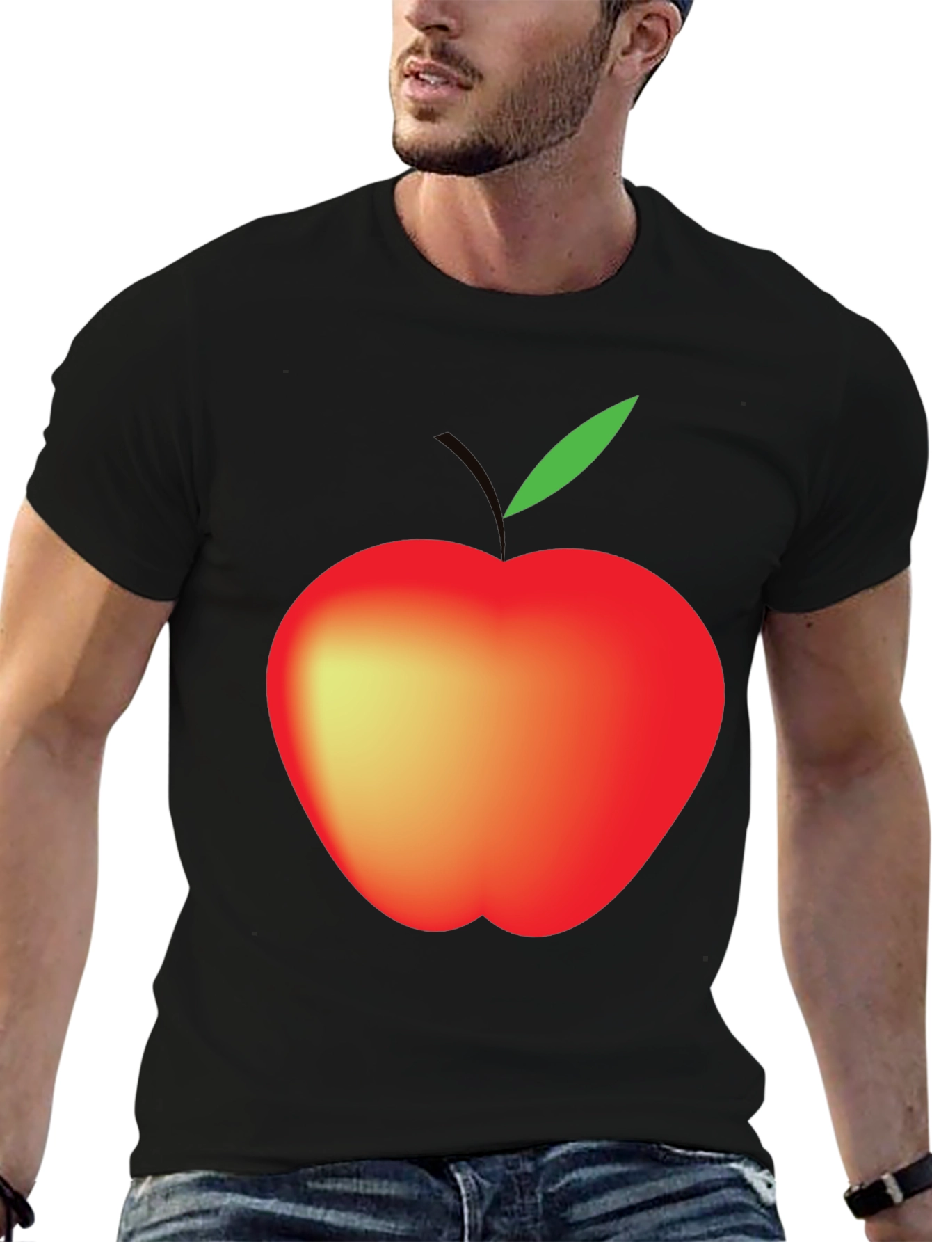 Black Men's Black Apple Graphic T-Shirt view 6