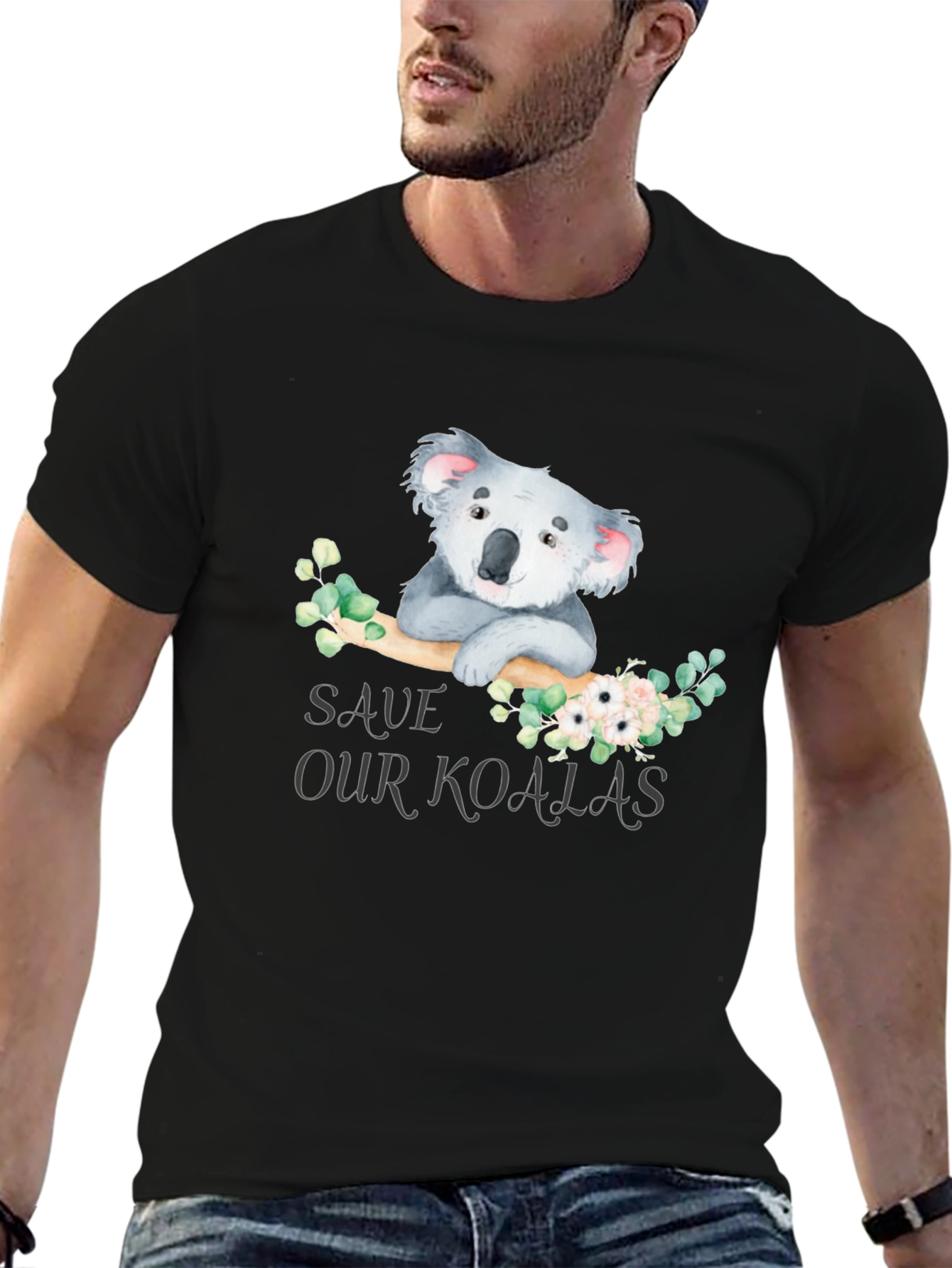 Black Save Our Koalas Graphic Tee - Soft Cotton view 6