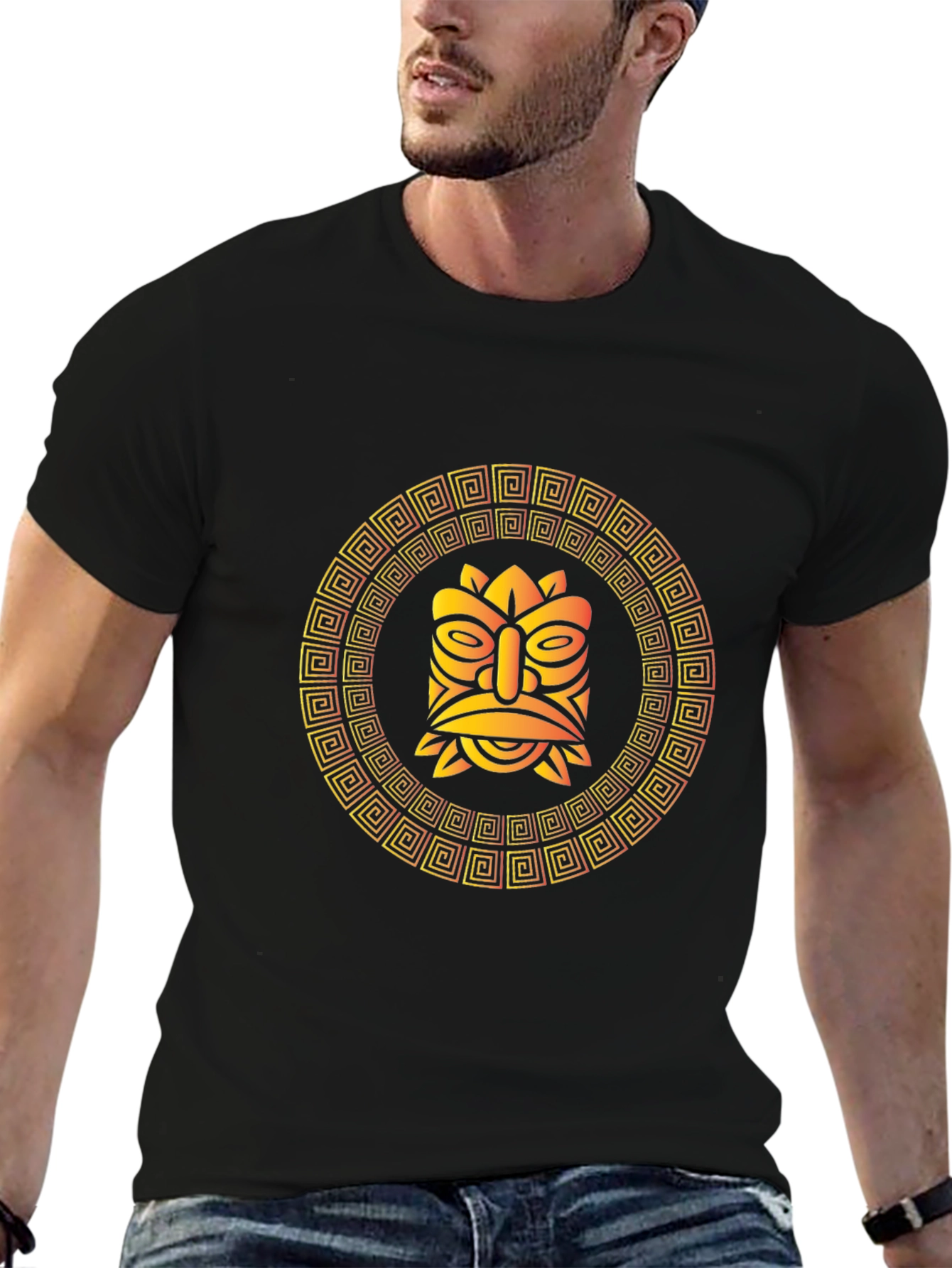 Black Tribal Tiki Mask Graphic T-Shirt view 6