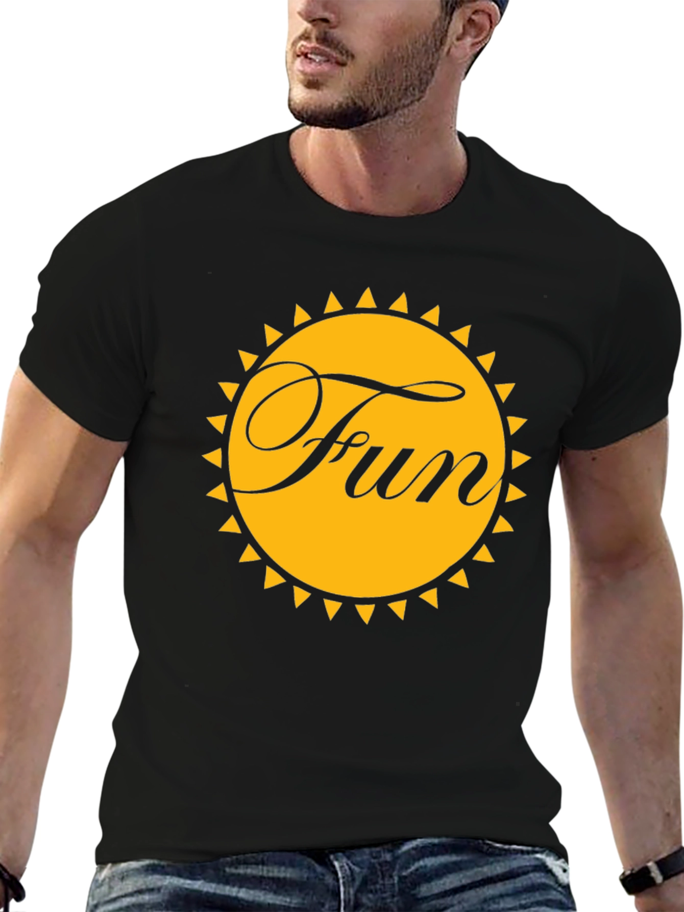 Black Fun Sun Graphic Tee - Black Cotton T-Shirt view 6