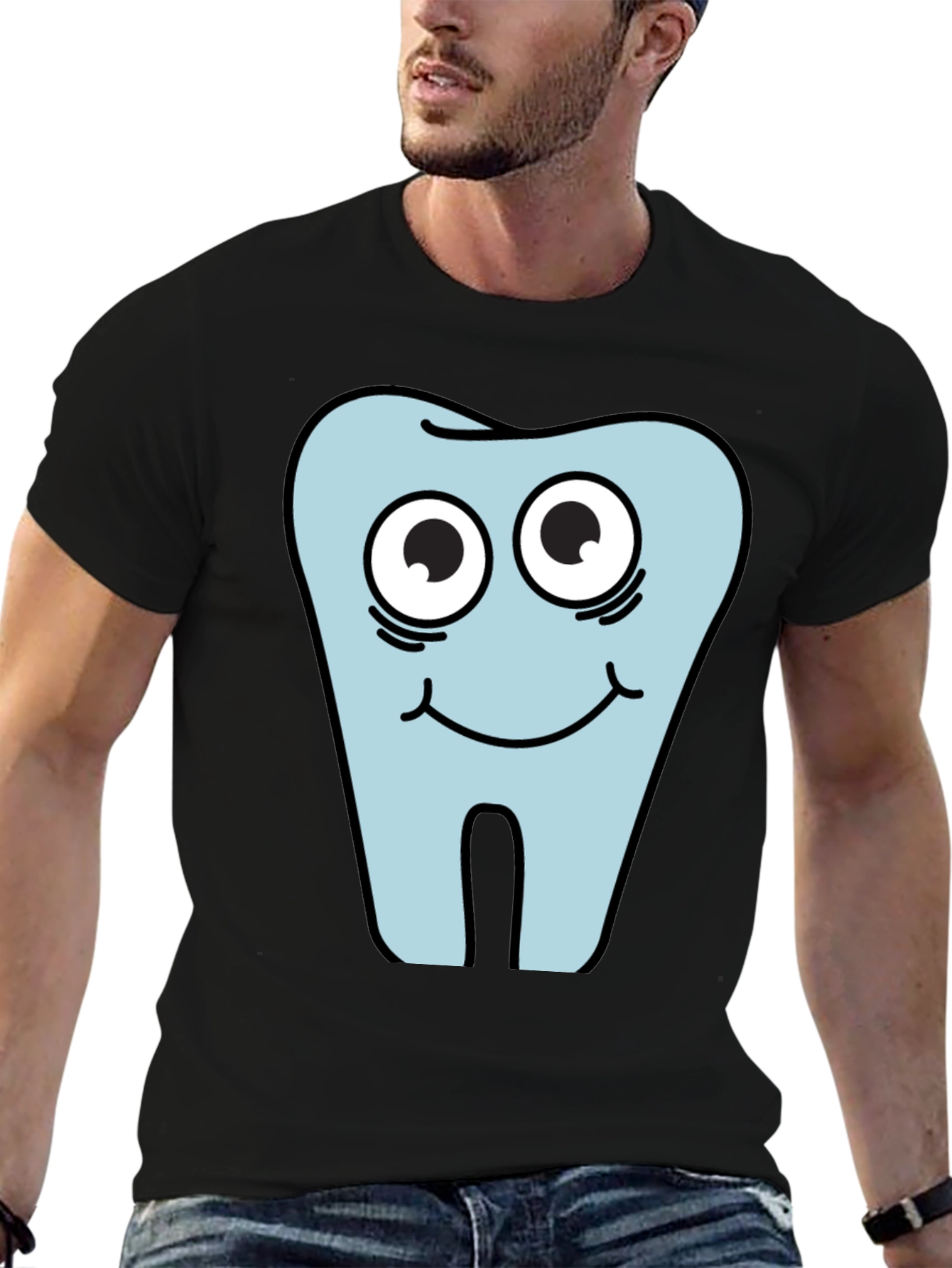 Black Funny Tooth Graphic Tee - Dental Humor Shirt view 6