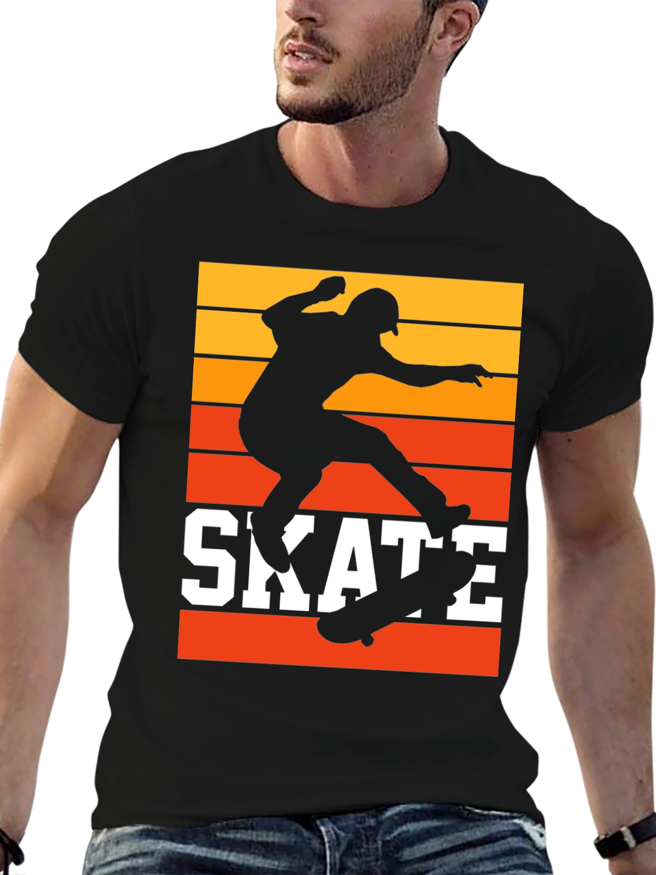 Black Retro Skate T-Shirt - Cool Skater Design view 6
