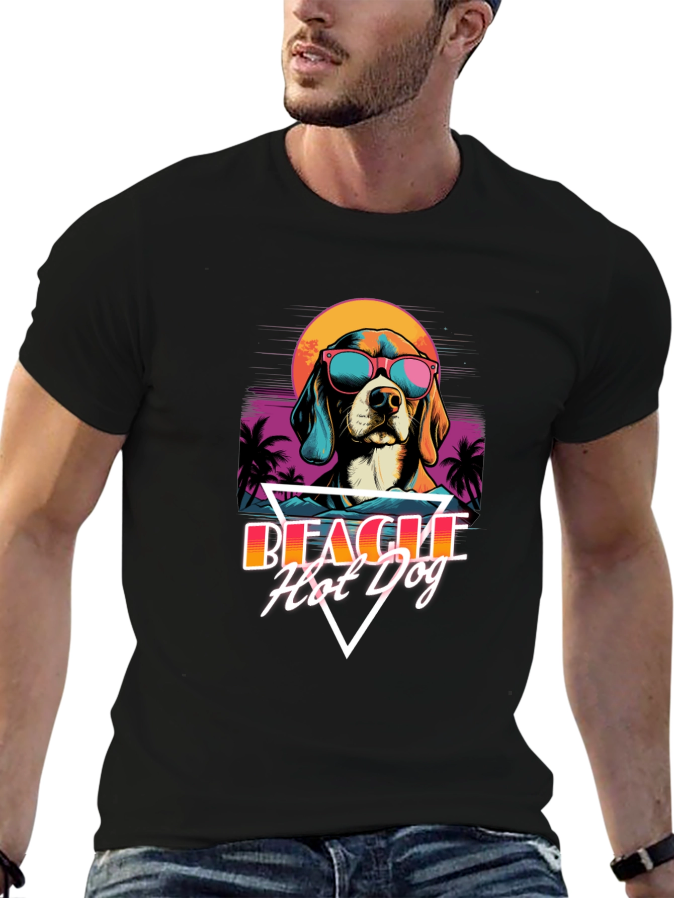 Black Retro Beagle Hot Dog T-Shirt view 6