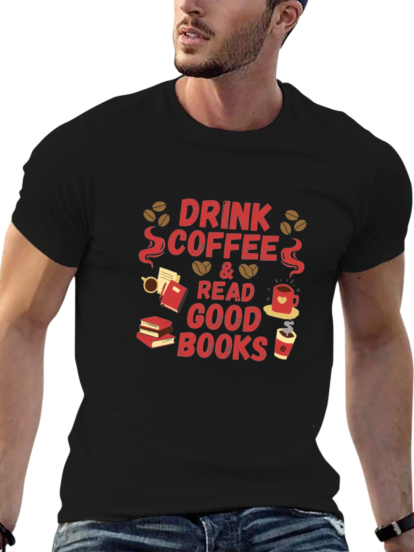 Black Drink Coffee and Read Good Books T-Shirt view 6