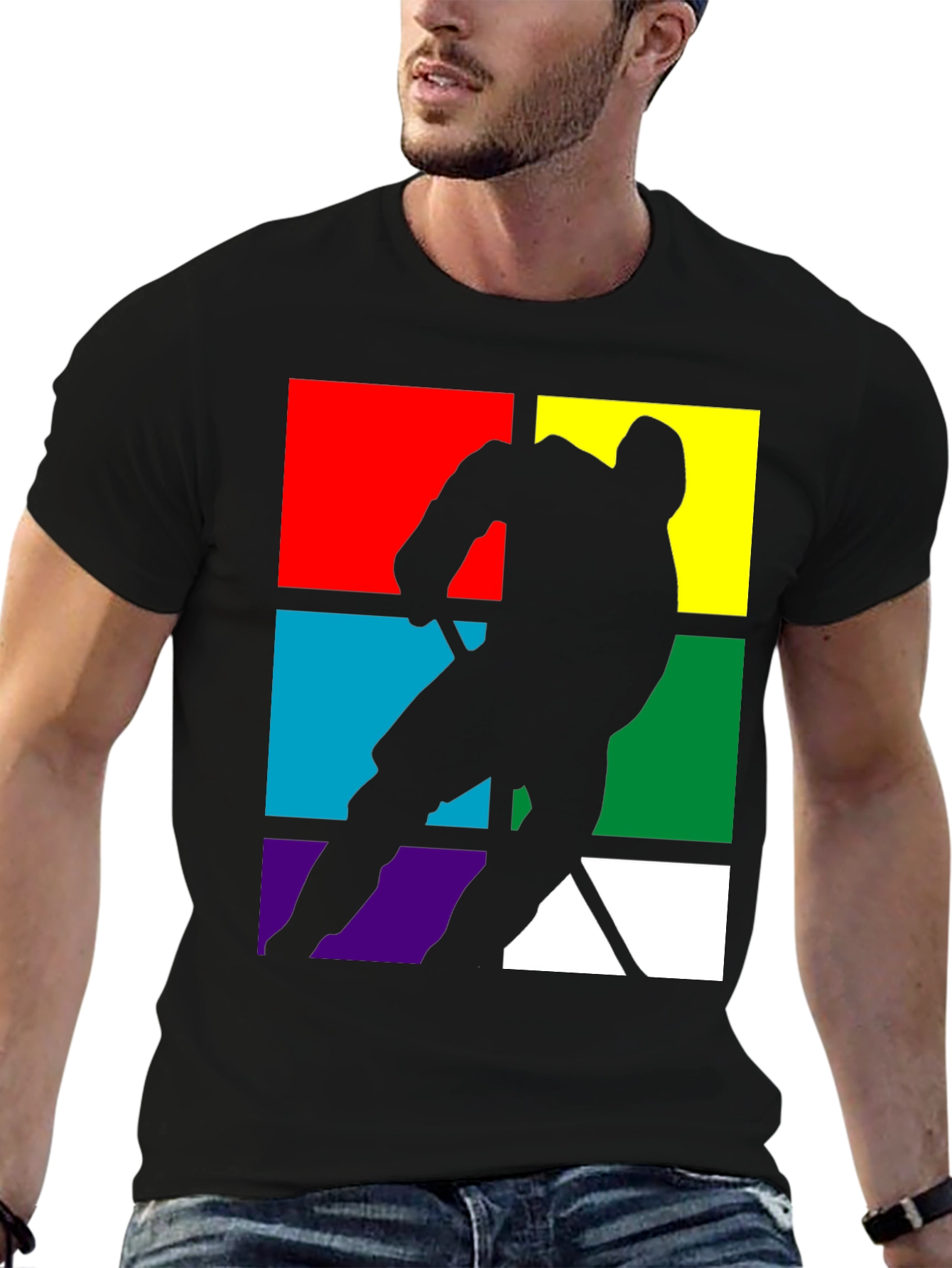 Black Retro Hockey Player Graphic Tee view 6