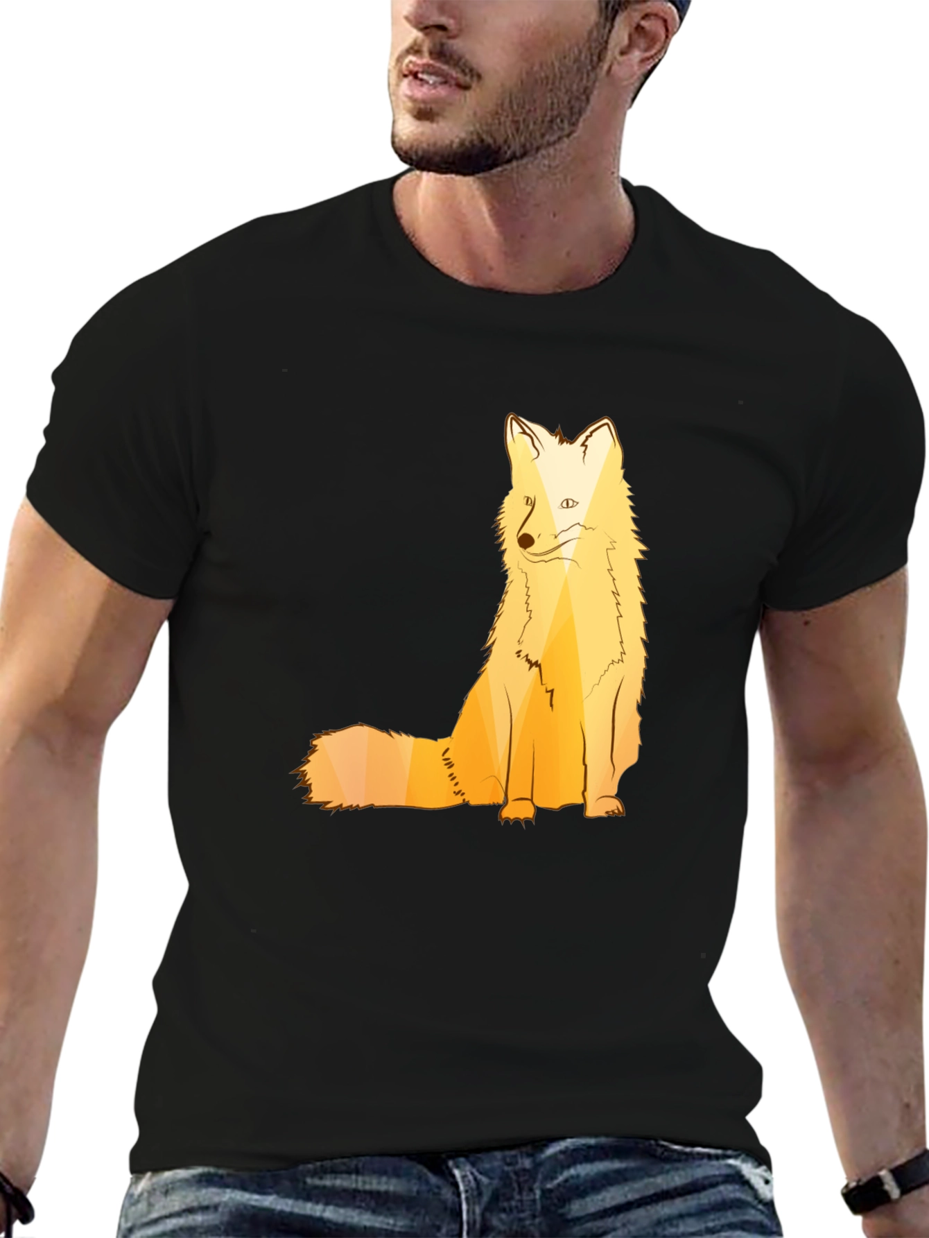 Black Geometric Fox Graphic T-Shirt - Stylish Animal Print view 6