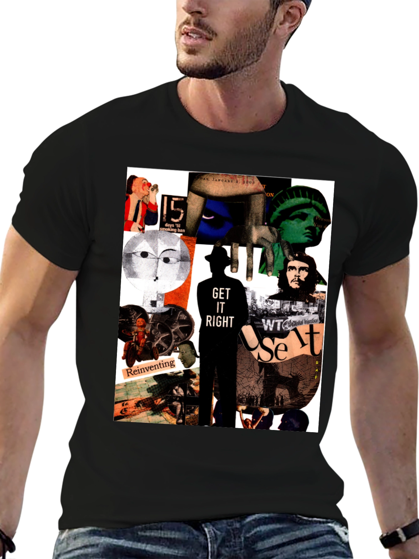 Black Artistic Collage Graphic T-Shirt view 6