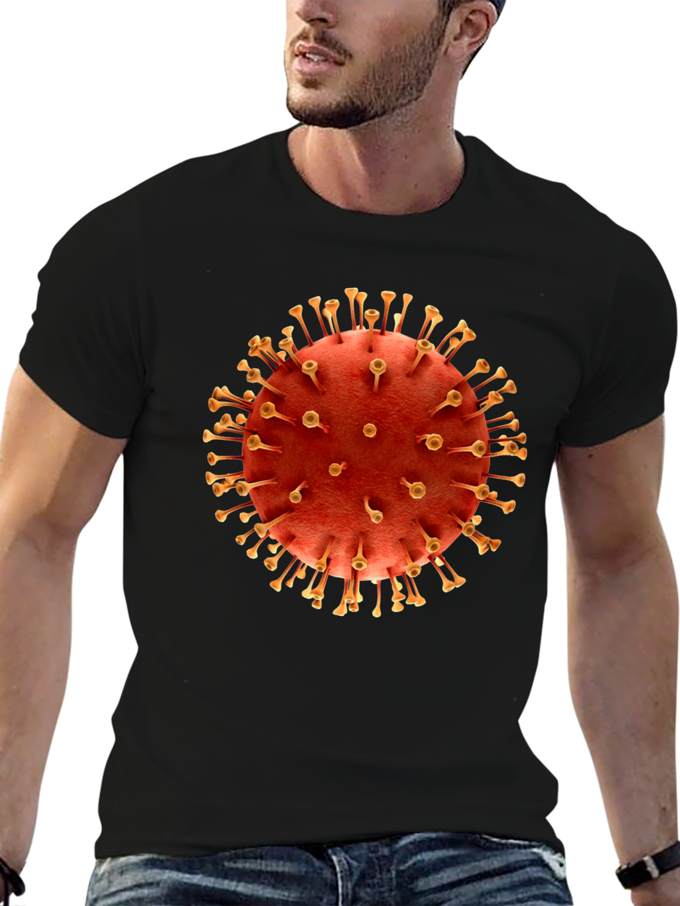 Black Novel Coronavirus Graphic T-Shirt - Black Cotton Tee view 6