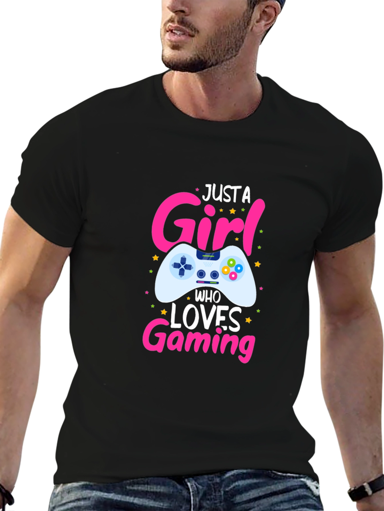 Black Just a Girl Who Loves Gaming T-Shirt view 6