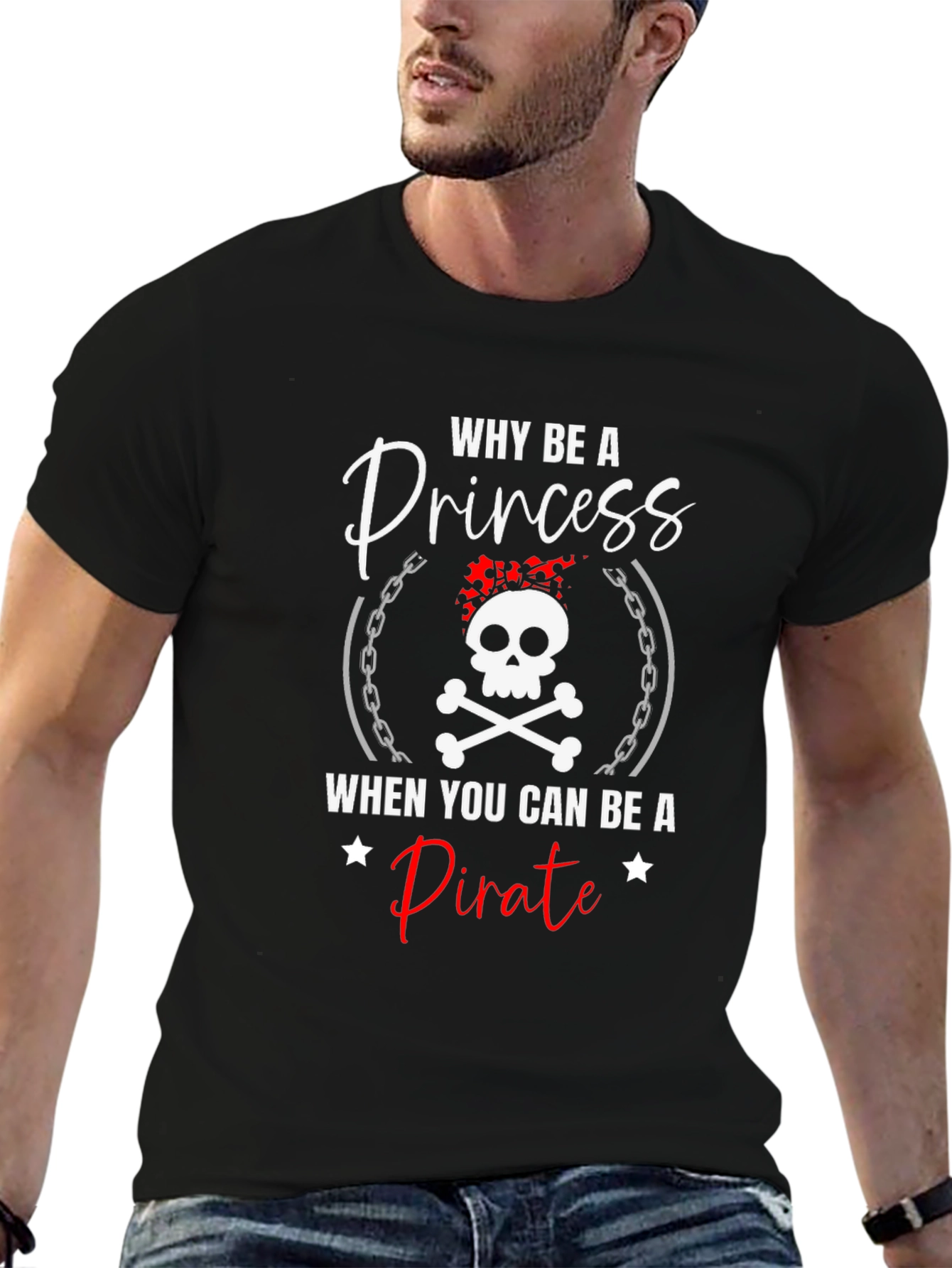 Black Why Be A Princess Pirate T-Shirt view 6